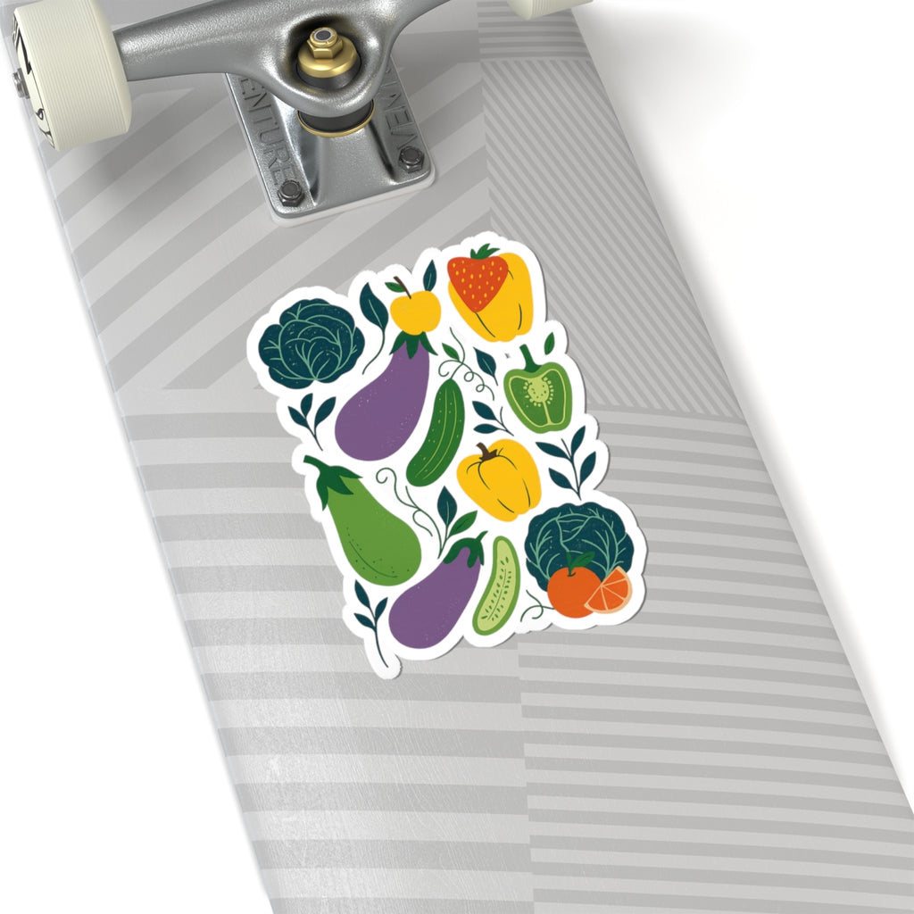 Vegetable Garden Sticker Pack — Colorful Kiss-Cut Veggie Stickers (Eggplant, Peppers, Cabbage, Strawberry)
