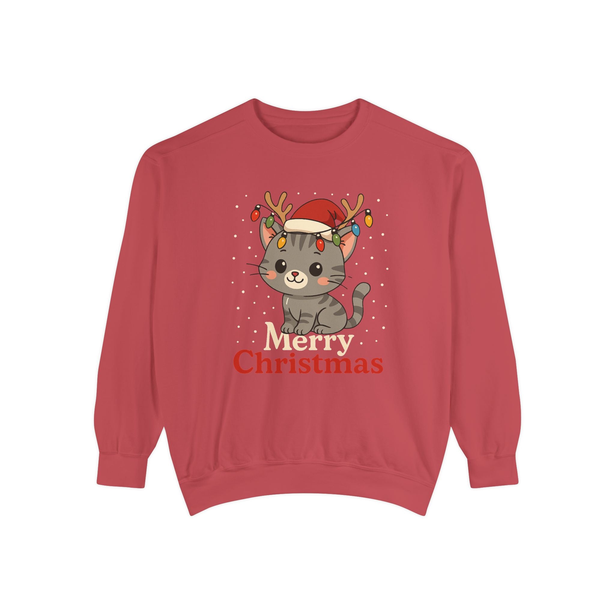 Cute Kitten with Reindeer Antlers Christmas Sweatshirt | Holiday Cat Crewneck