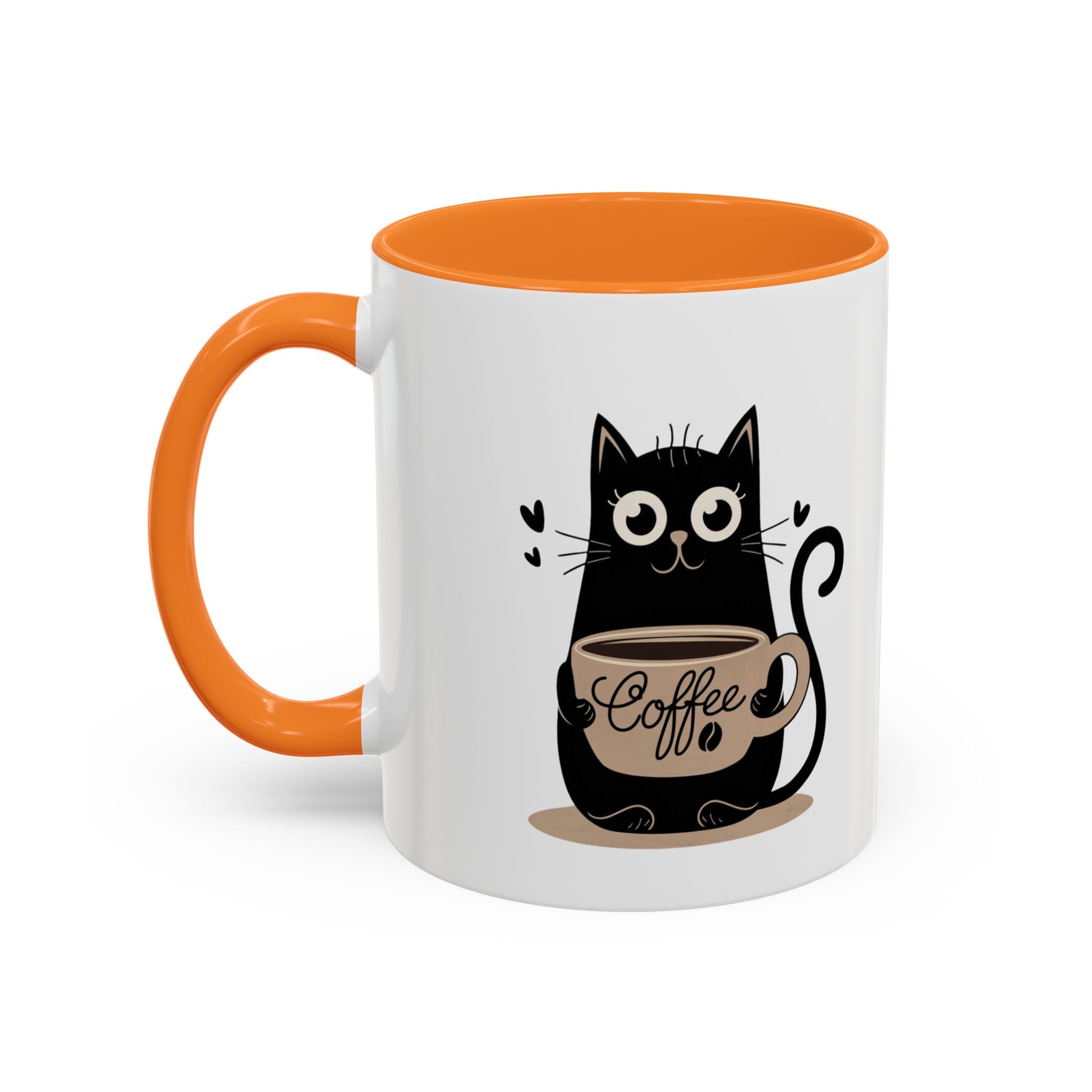 Cat Coffee Mug — Cute Black Cat Holding 'Coffee' Ceramic Mug (11oz & 15oz)