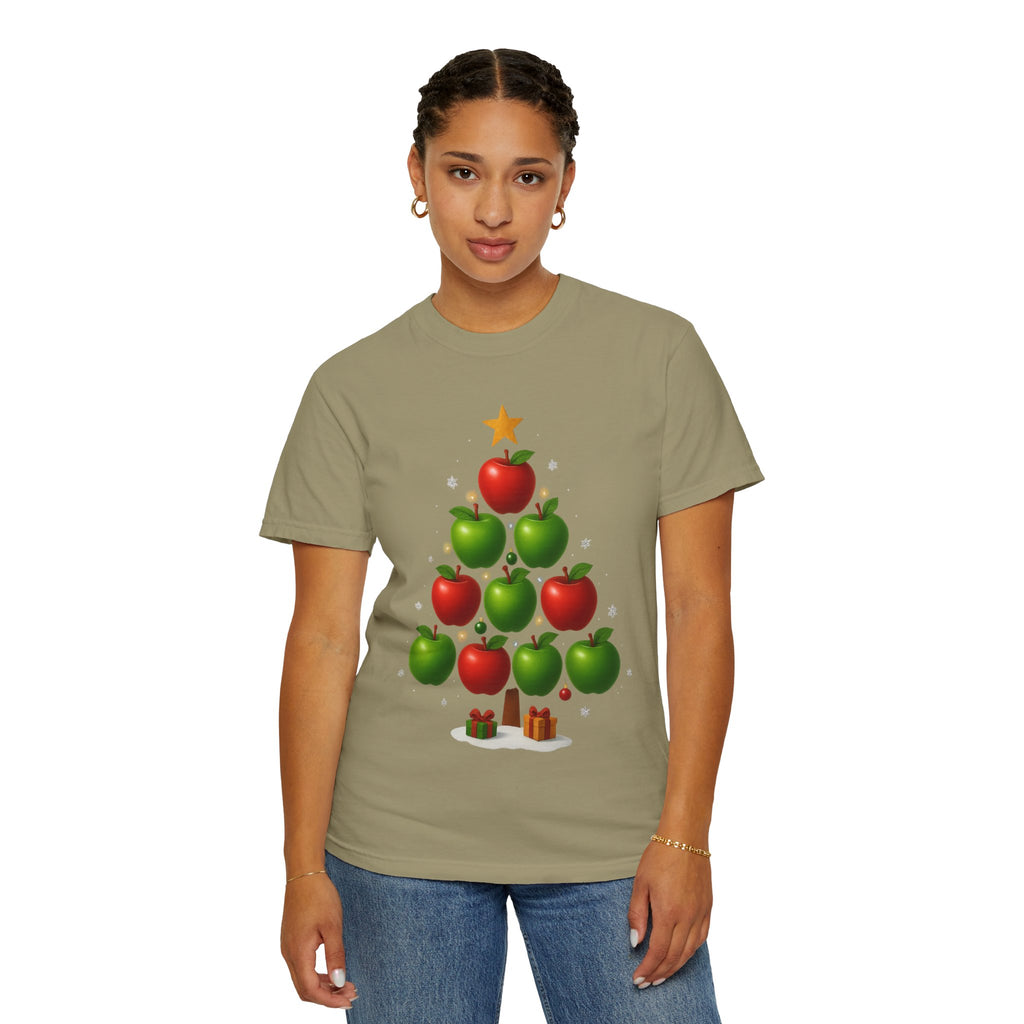 Apple Christmas Tree T-Shirt — Holiday Fruit Tree Graphic Tee