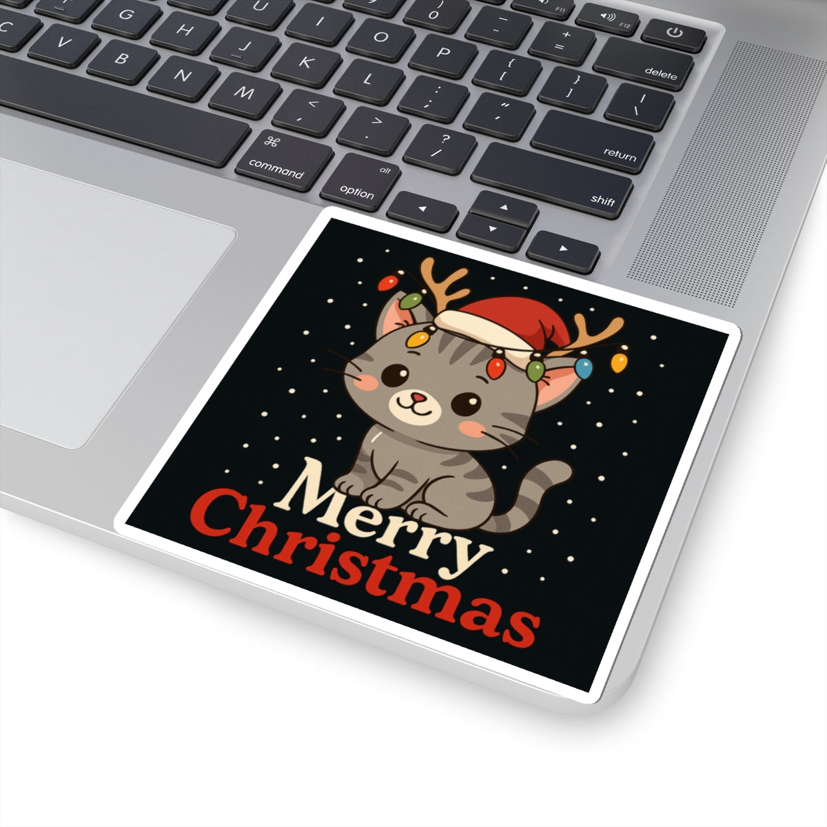 Cute Cat 'Merry Christmas' Sticker — Festive Holiday Kiss-Cut Decal