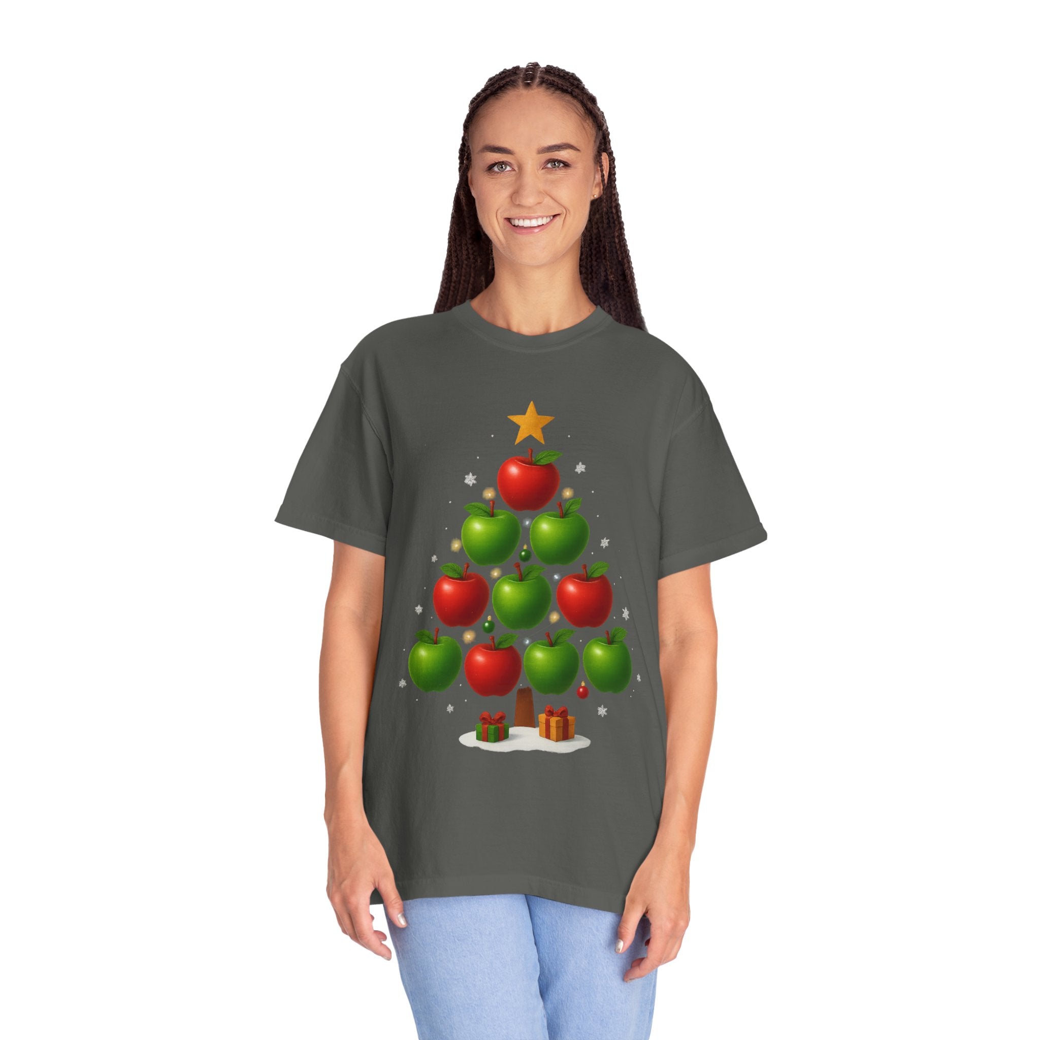 Apple Christmas Tree T-Shirt — Holiday Fruit Tree Graphic Tee