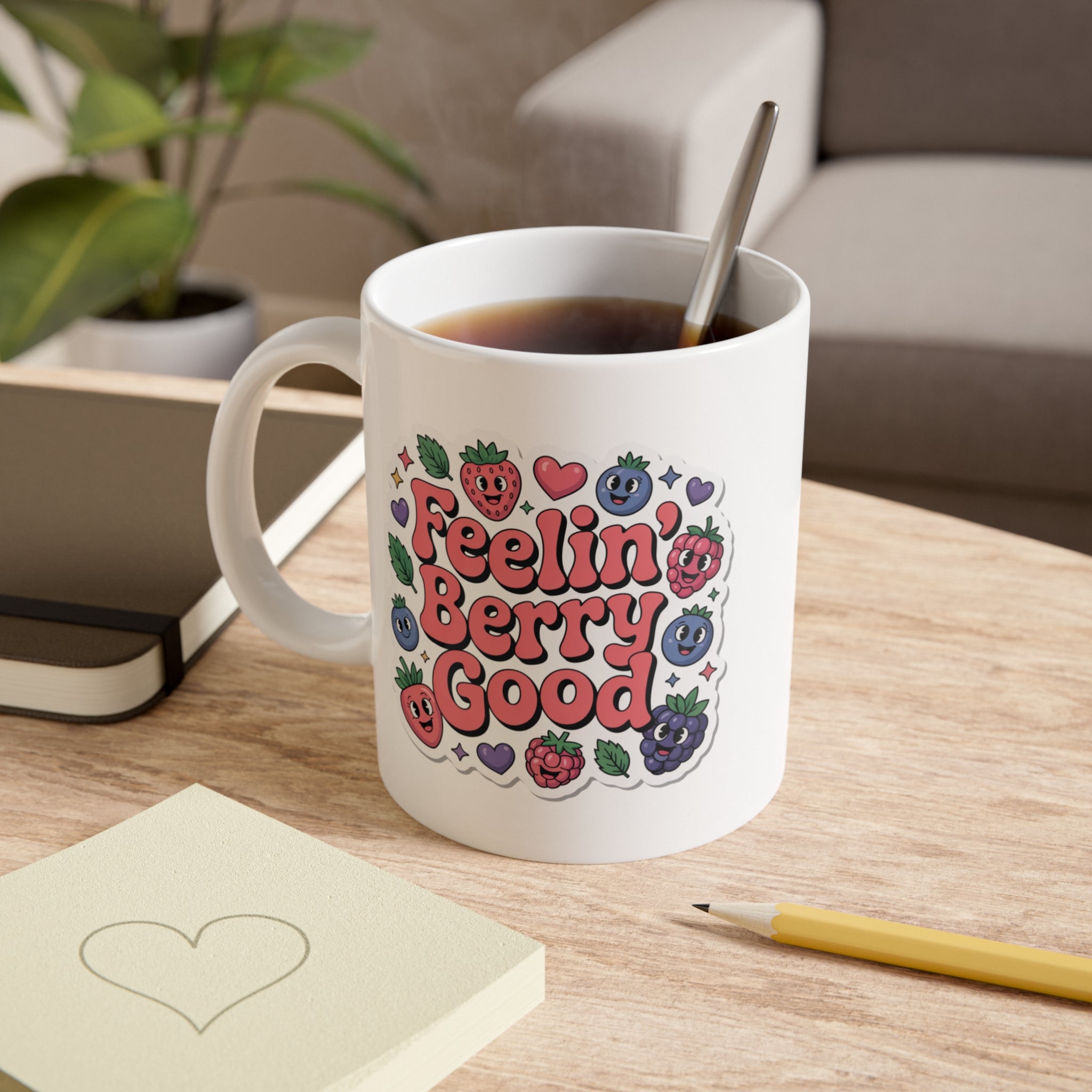 Feelin' Berry Good Mug — Cute Fruit Graphic Ceramic Coffee Cup