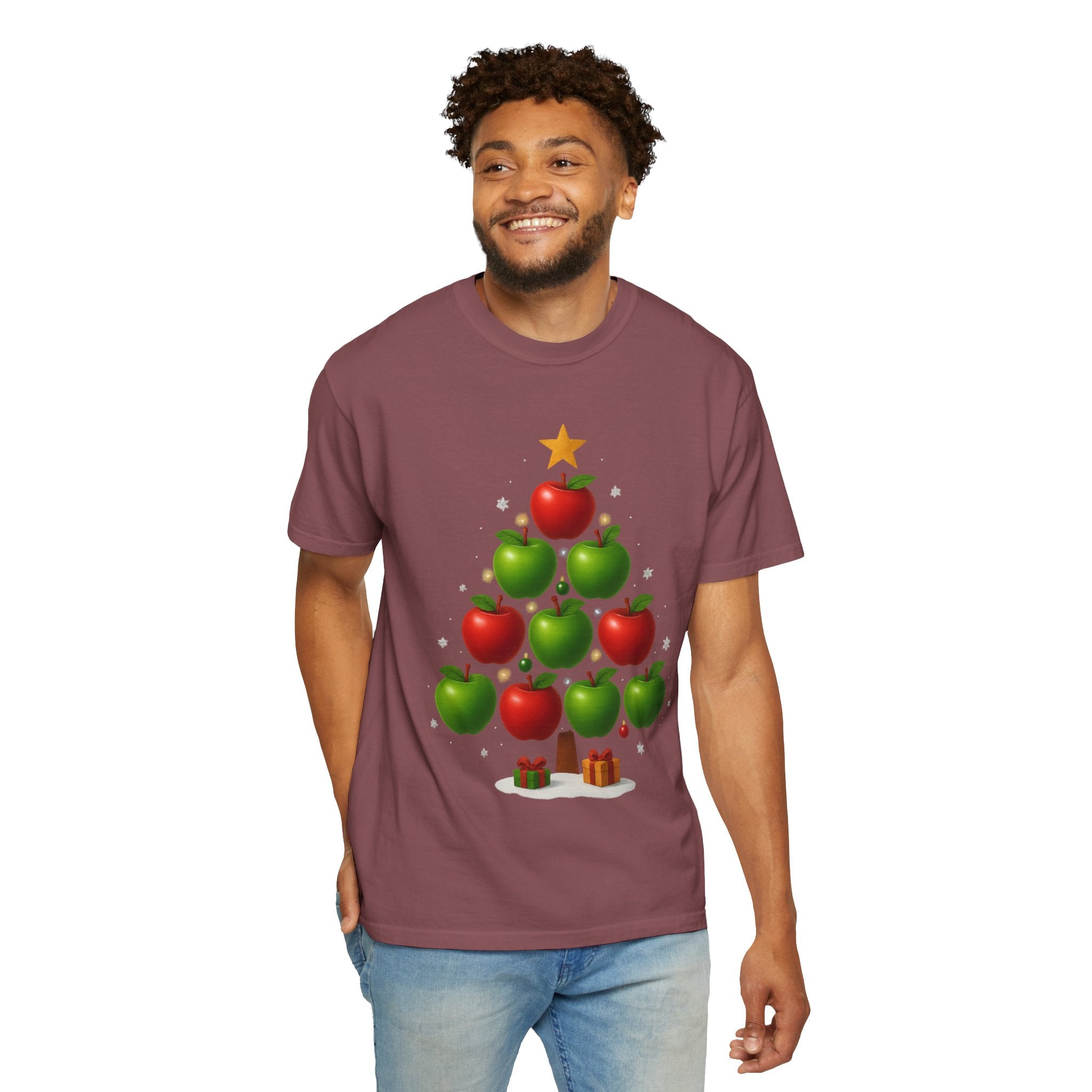 Apple Christmas Tree T-Shirt — Holiday Fruit Tree Graphic Tee