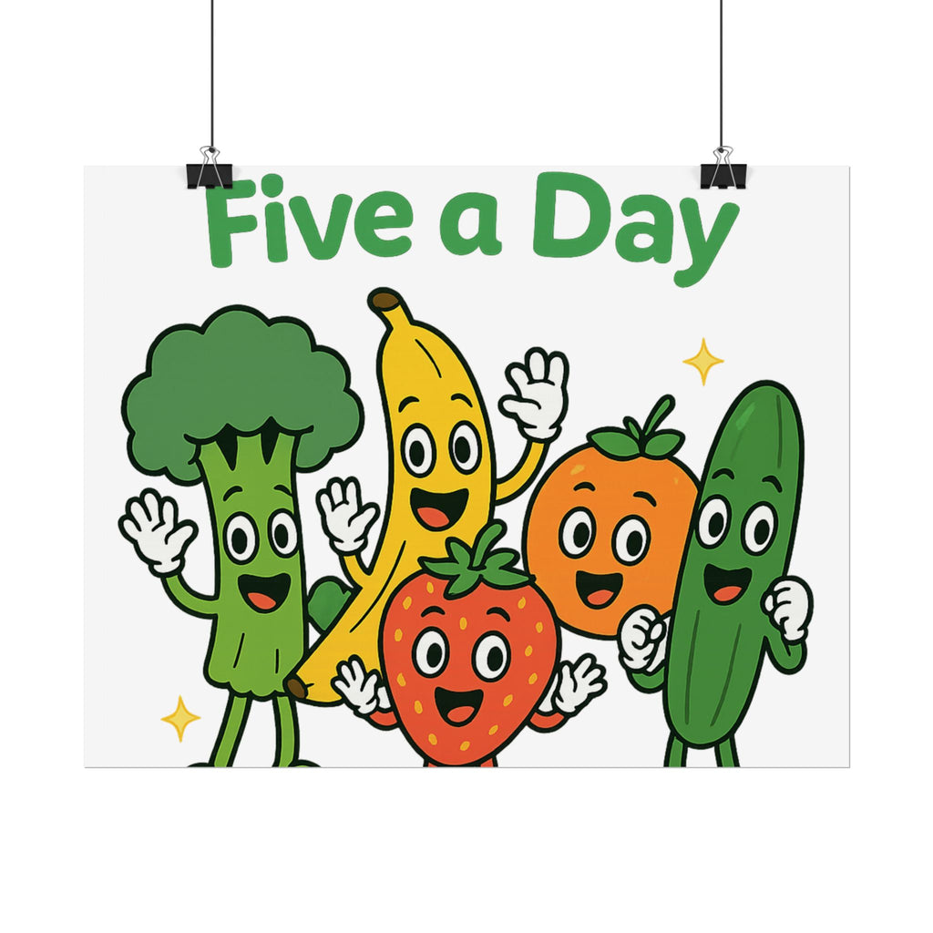 Rolled Poster — "Get Your Five a Day" Cute Fruit & Veggie Wall Art