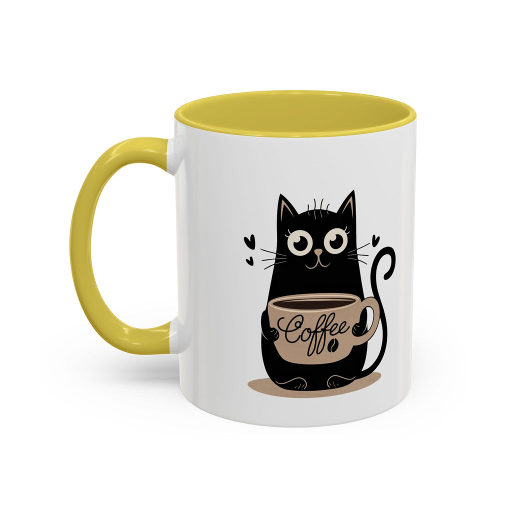 Cat Coffee Mug — Cute Black Cat Holding 'Coffee' Ceramic Mug (11oz & 15oz)