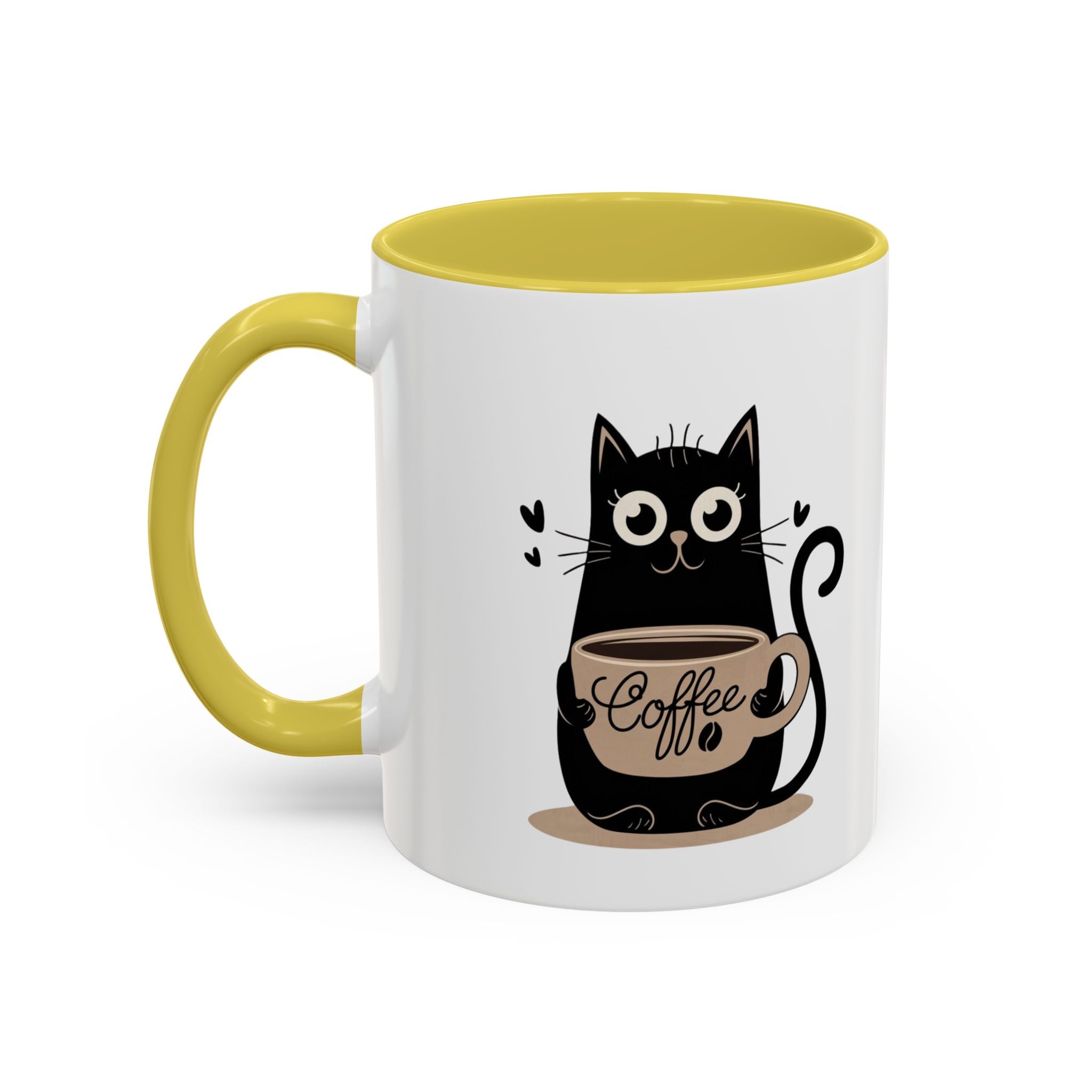 Cat Coffee Mug — Cute Black Cat Holding 'Coffee' Ceramic Mug (11oz & 15oz)
