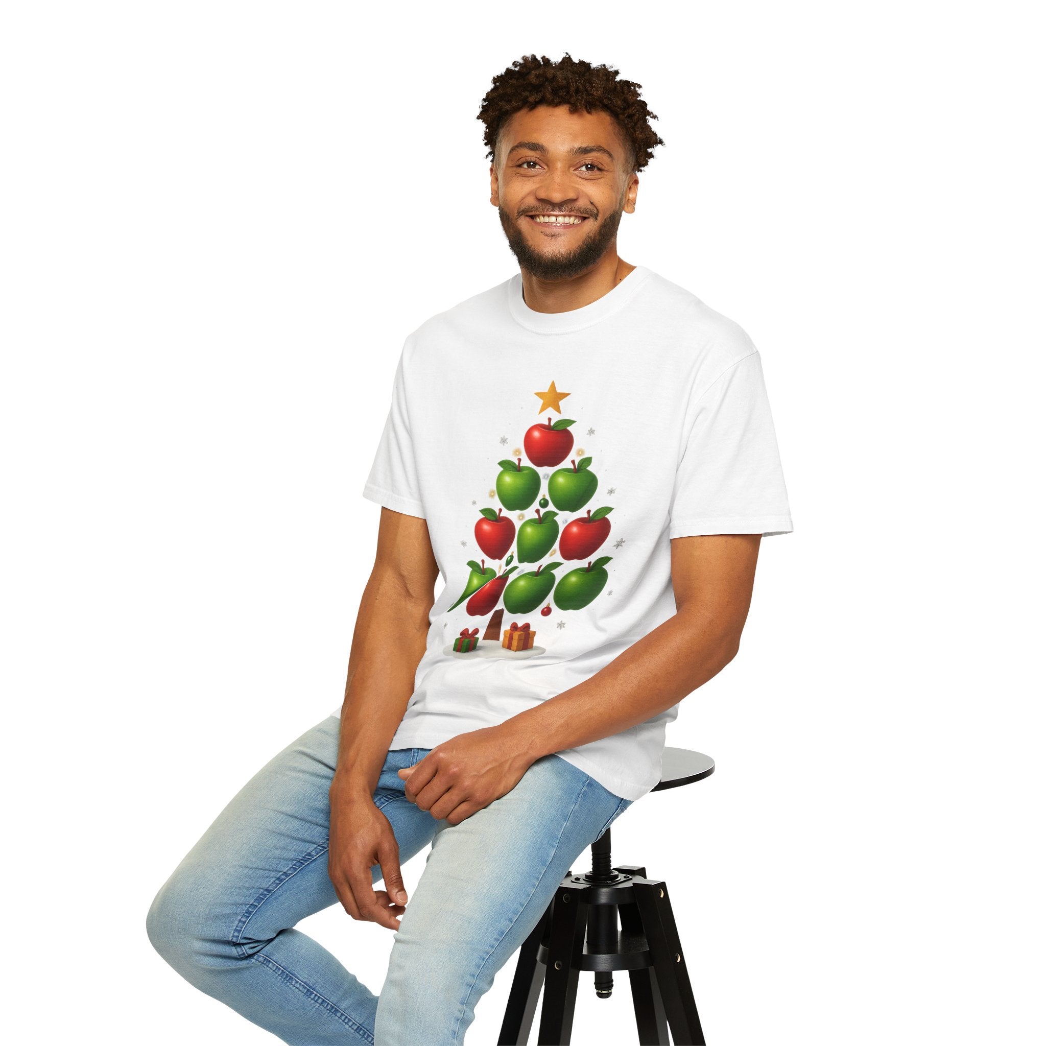 Apple Christmas Tree T-Shirt — Holiday Fruit Tree Graphic Tee