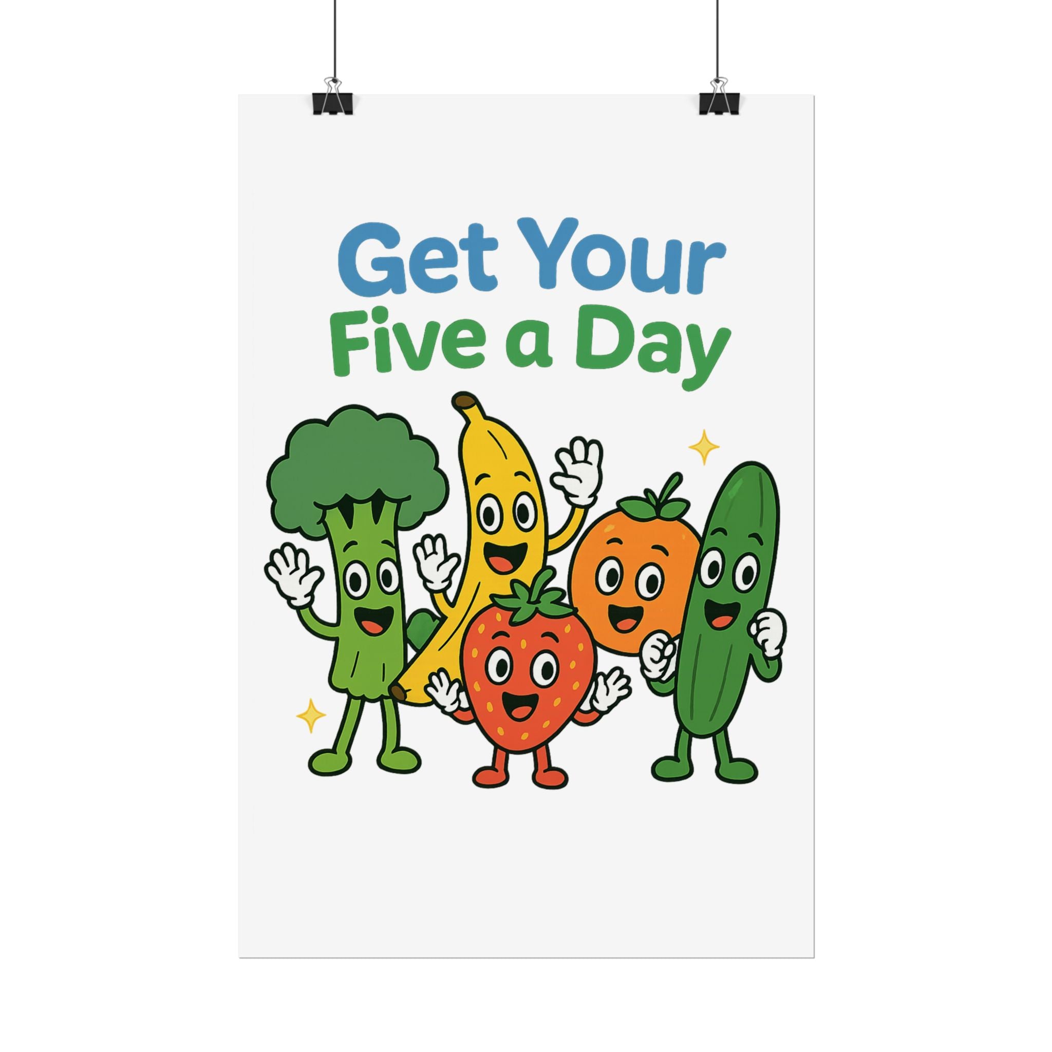 Rolled Poster — "Get Your Five a Day" Cute Fruit & Veggie Wall Art