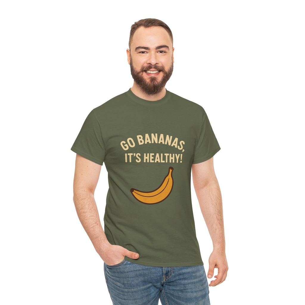 Go Bananas Unisex Heavy Cotton Tee, Fun Healthy Reminder Shirt, Quirky Gift for Fruit Lovers, Casual Wear, Summer Tee