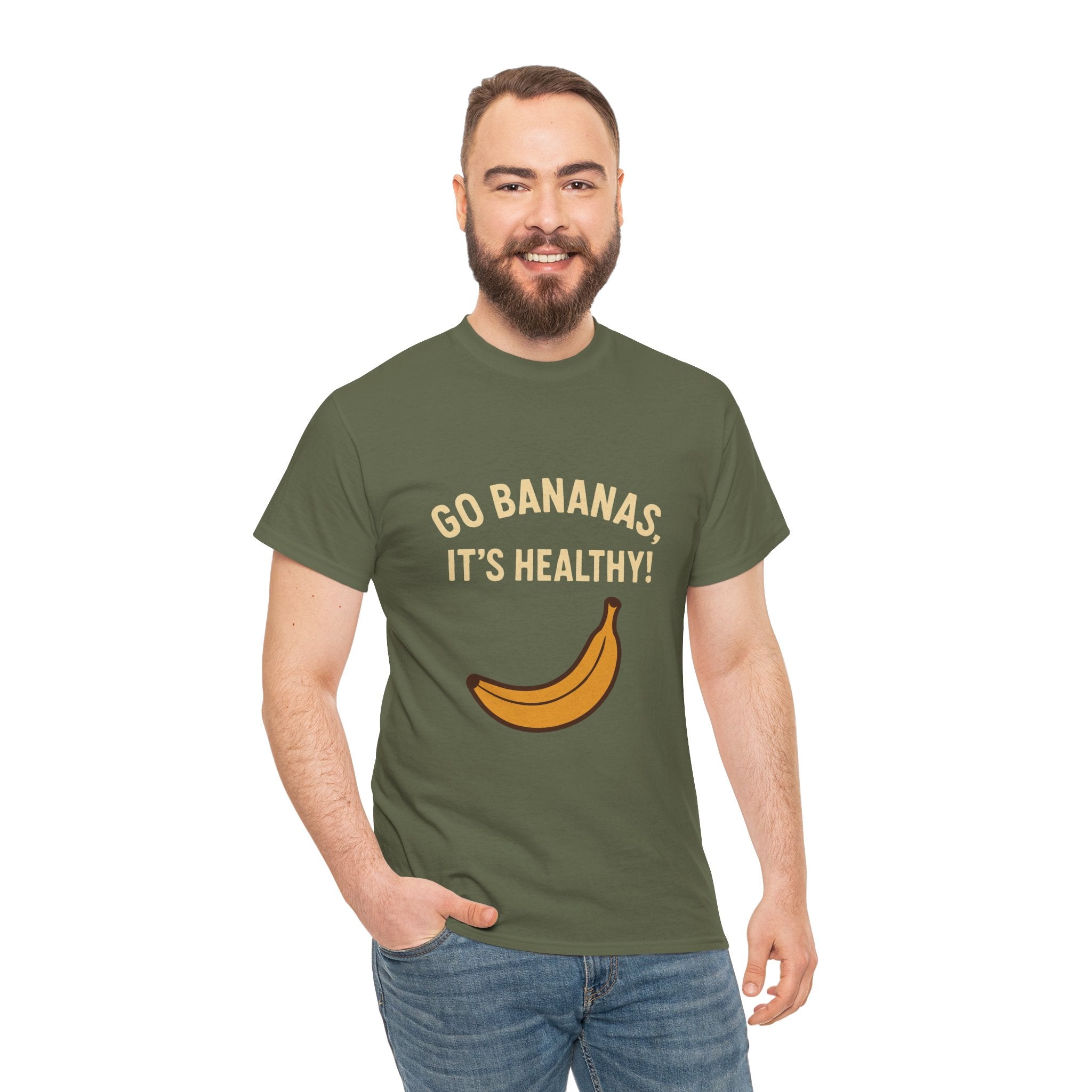 Go Bananas Unisex Heavy Cotton Tee, Fun Healthy Reminder Shirt, Quirky Gift for Fruit Lovers, Casual Wear, Summer Tee