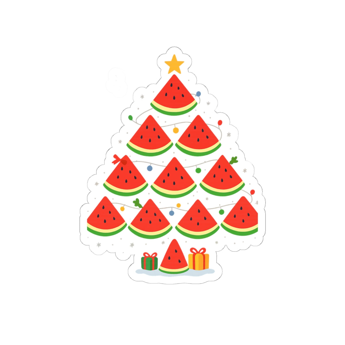 Watermelon Christmas Tree Sticker — Festive Fruit Kiss-Cut Decal for Laptops, Gifts & Holiday Decor