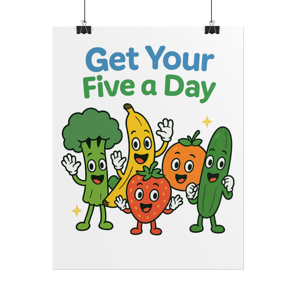 Rolled Poster — "Get Your Five a Day" Cute Fruit & Veggie Wall Art