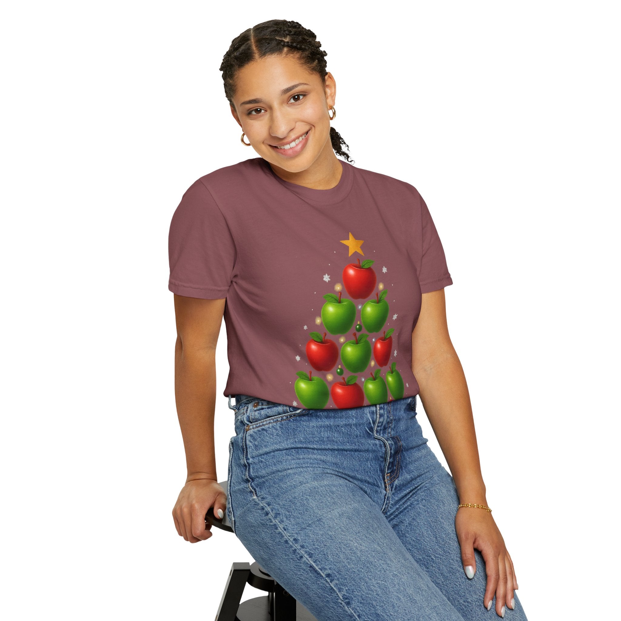 Apple Christmas Tree T-Shirt — Holiday Fruit Tree Graphic Tee