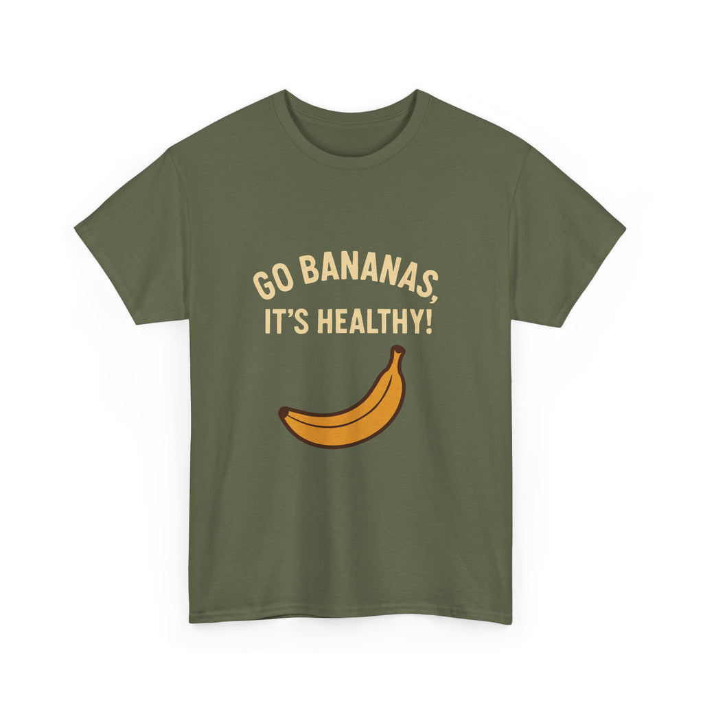 Go Bananas Unisex Heavy Cotton Tee, Fun Healthy Reminder Shirt, Quirky Gift for Fruit Lovers, Casual Wear, Summer Tee