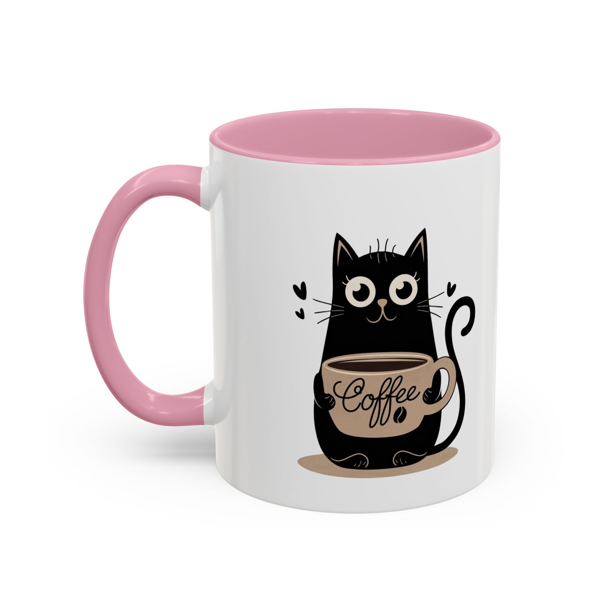 Cat Coffee Mug — Cute Black Cat Holding 'Coffee' Ceramic Mug (11oz & 15oz)