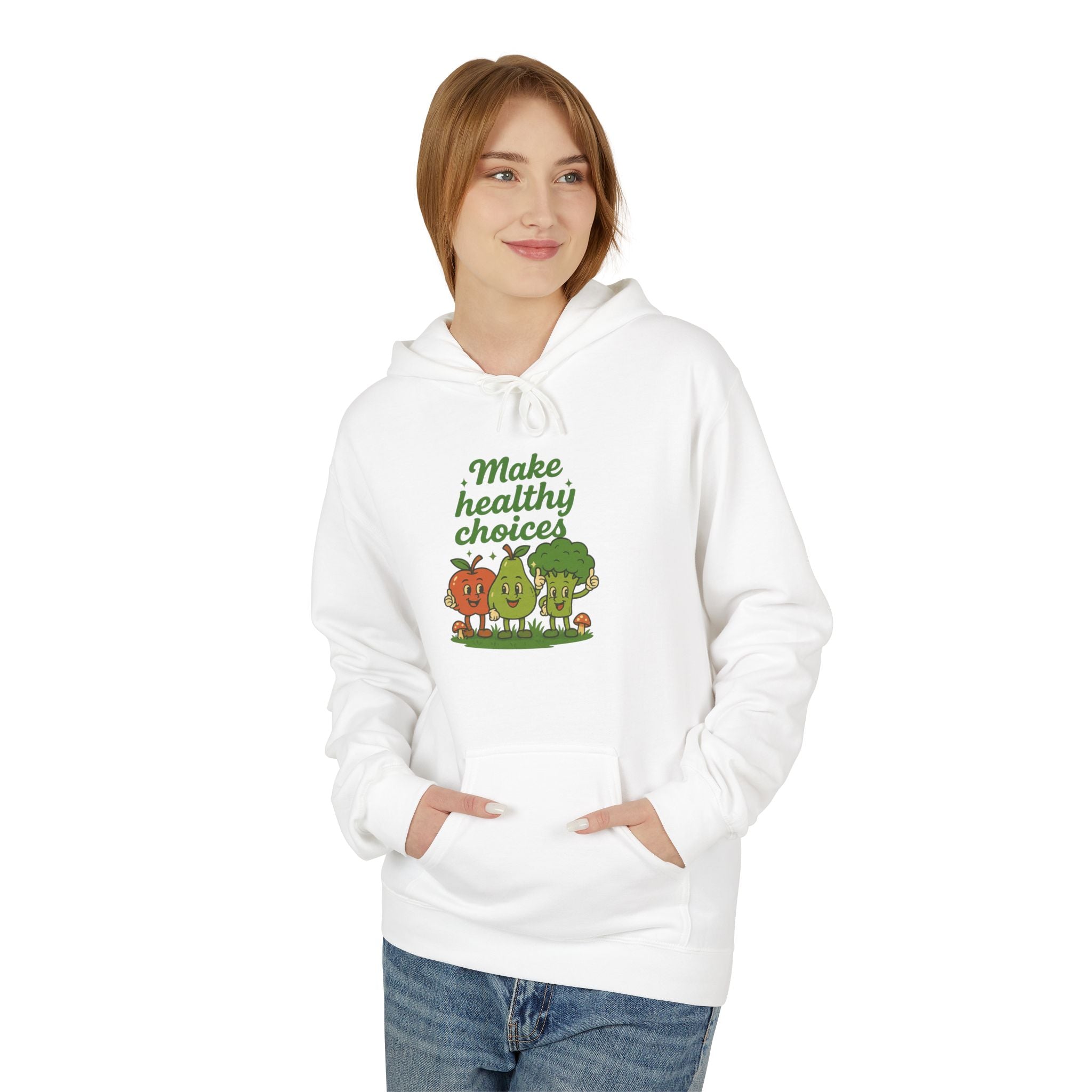 Healthy Choices Hoodie — Cute Fruit & Veggie Illustration 'Make Healthy Choices'