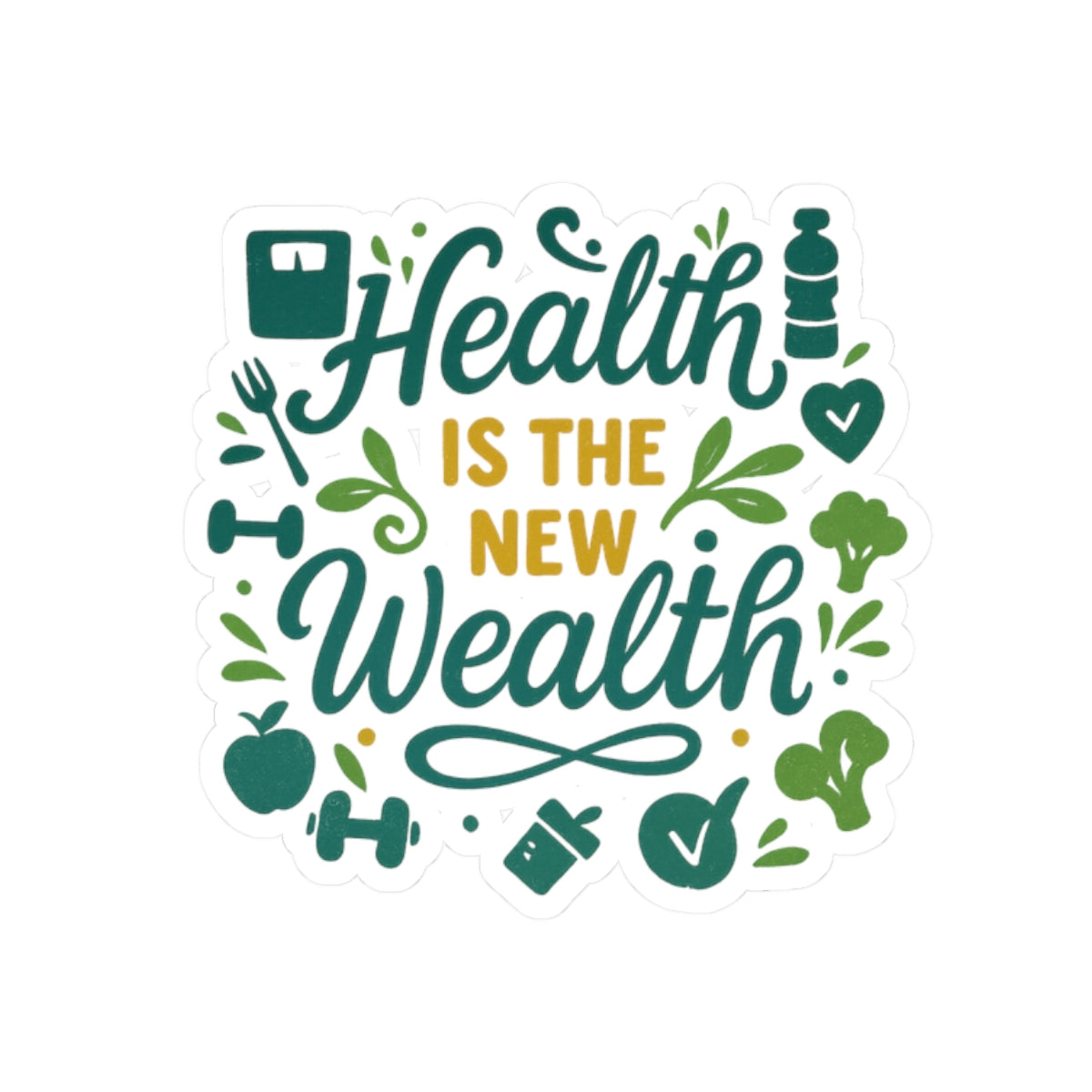 Health is the New Wealth Stickers | Motivational Fitness Decals, Wellness Gifts, Laptop Stickers, Health Quotes, Positive Affirmations