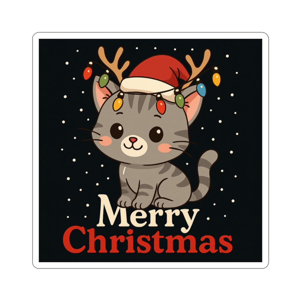 Cute Cat 'Merry Christmas' Sticker — Festive Holiday Kiss-Cut Decal
