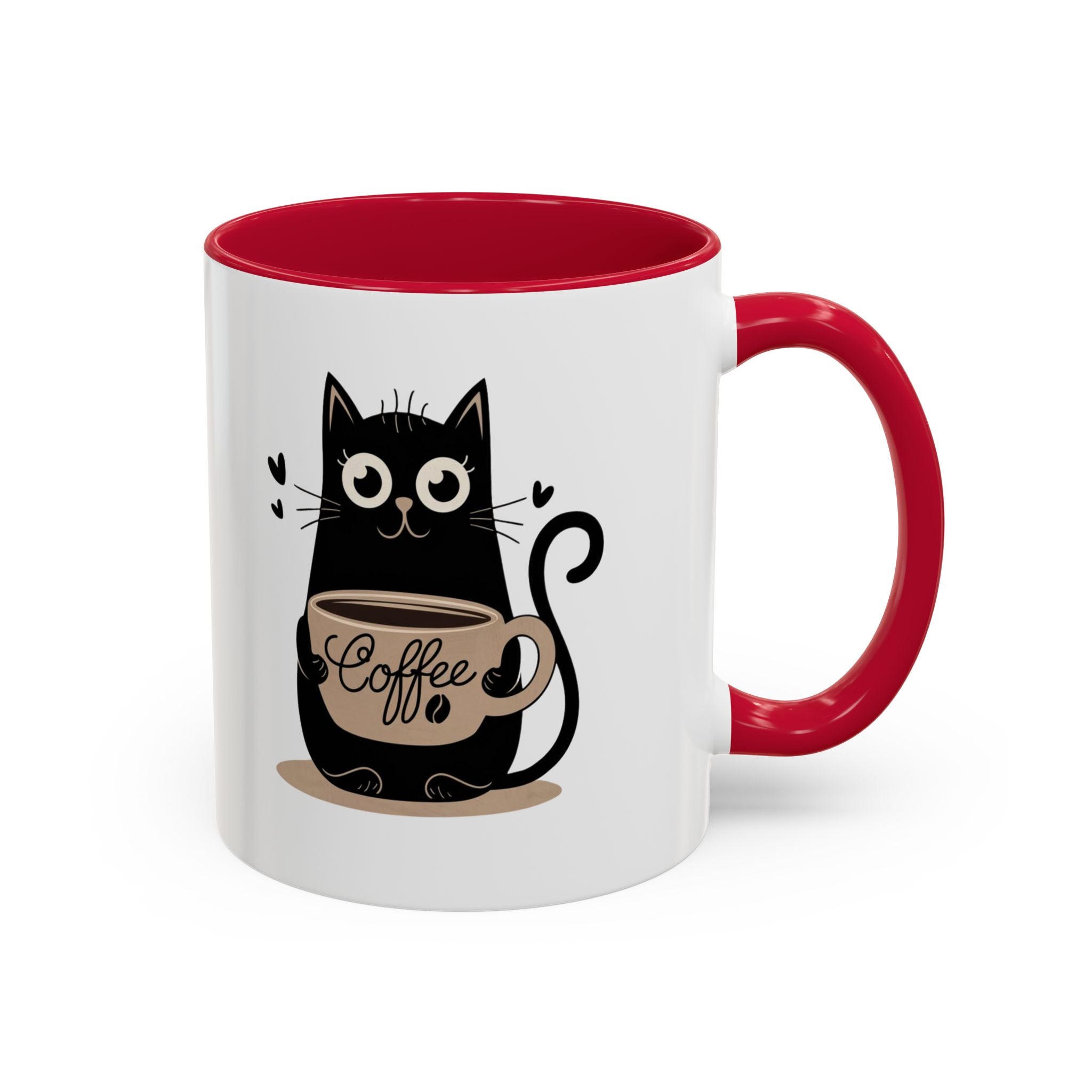 Cat Coffee Mug — Cute Black Cat Holding 'Coffee' Ceramic Mug (11oz & 15oz)
