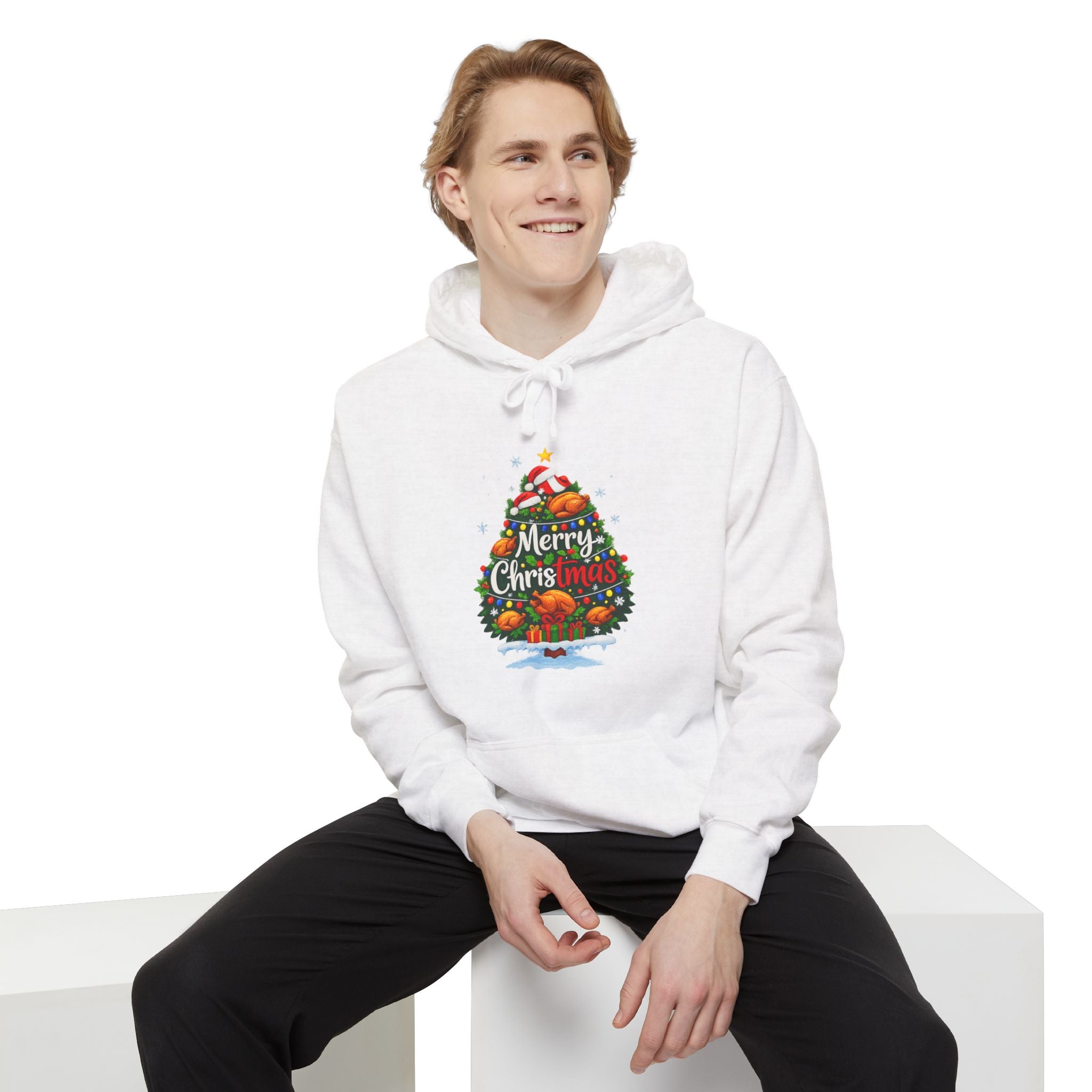 Christmas Tree Graphic Hoodie — "Merry Christmas" Holiday Sweatshirt