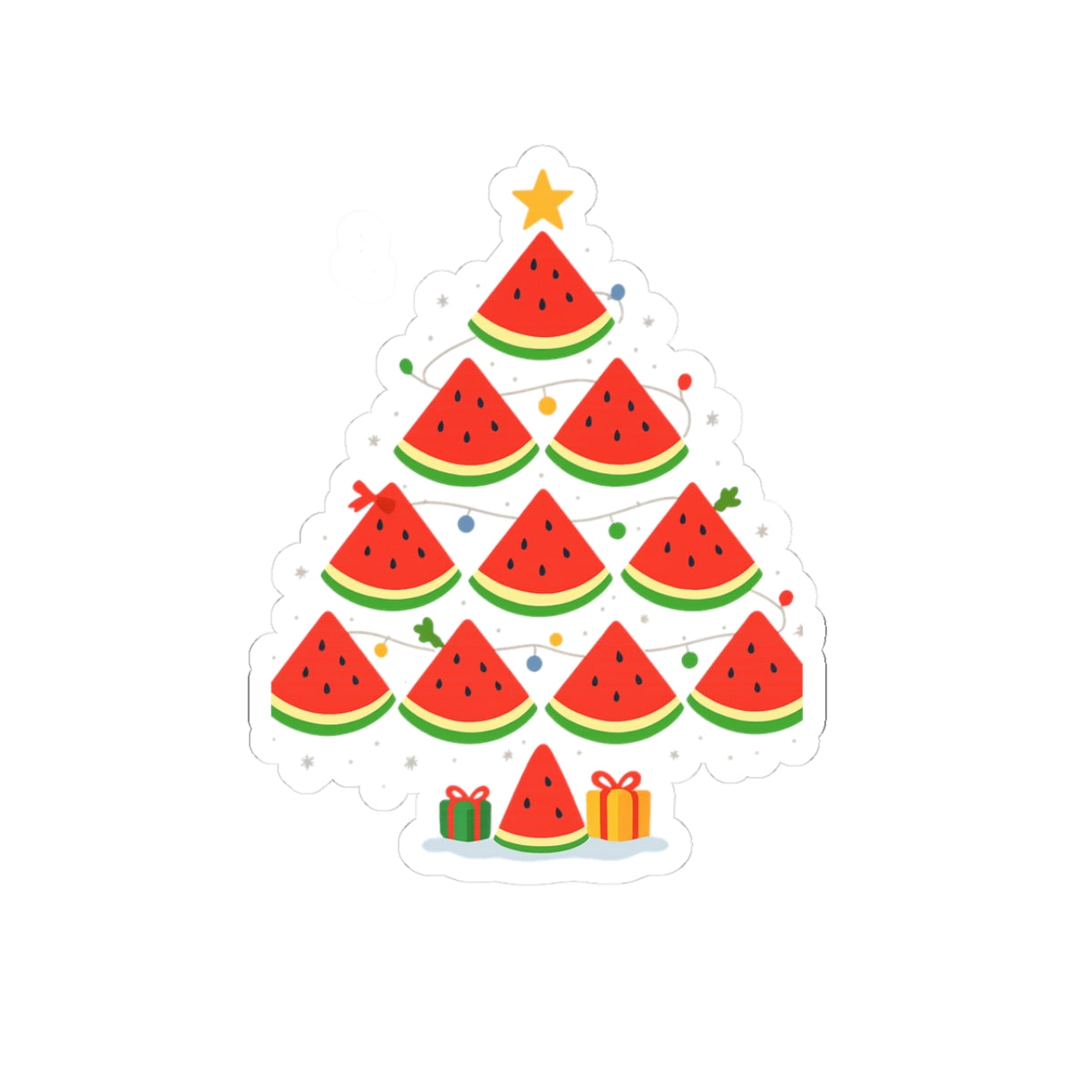 Watermelon Christmas Tree Sticker — Festive Fruit Kiss-Cut Decal for Laptops, Gifts & Holiday Decor