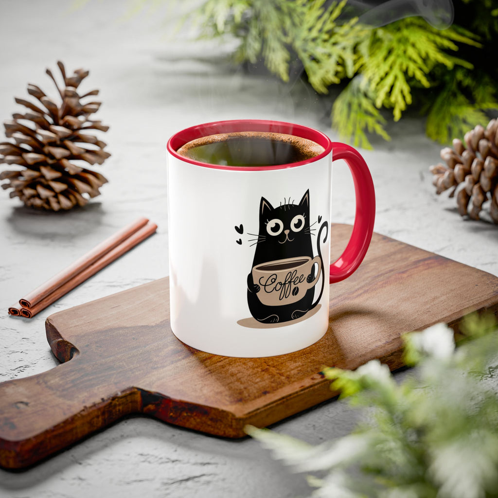 Cat Coffee Mug — Cute Black Cat Holding 'Coffee' Ceramic Mug (11oz & 15oz)