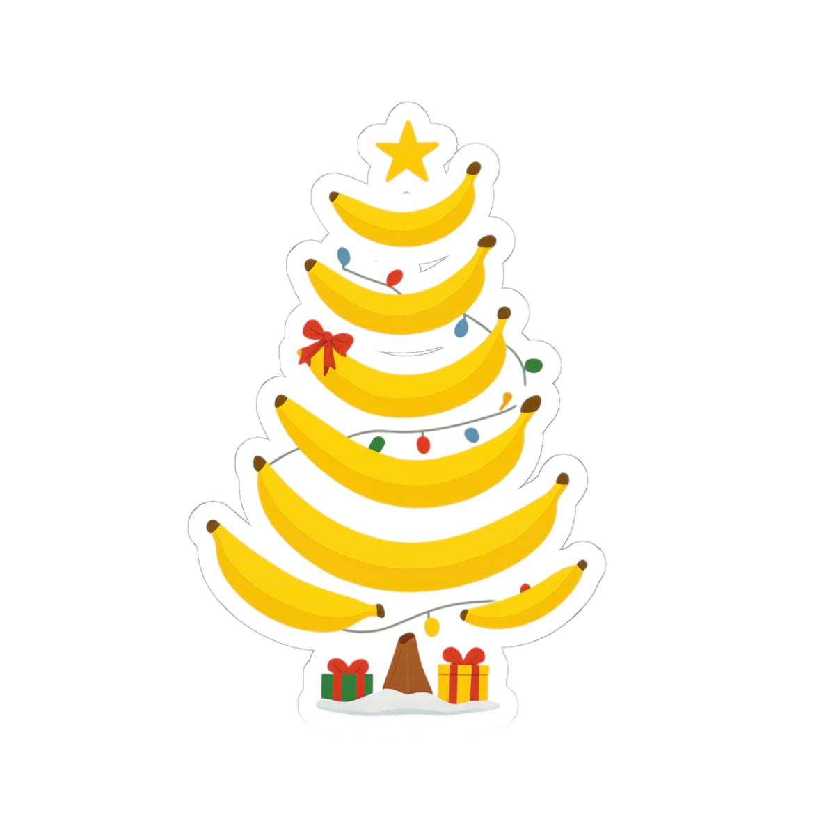Banana Christmas Tree Kiss-Cut Sticker — Cute Holiday Laptop Decal