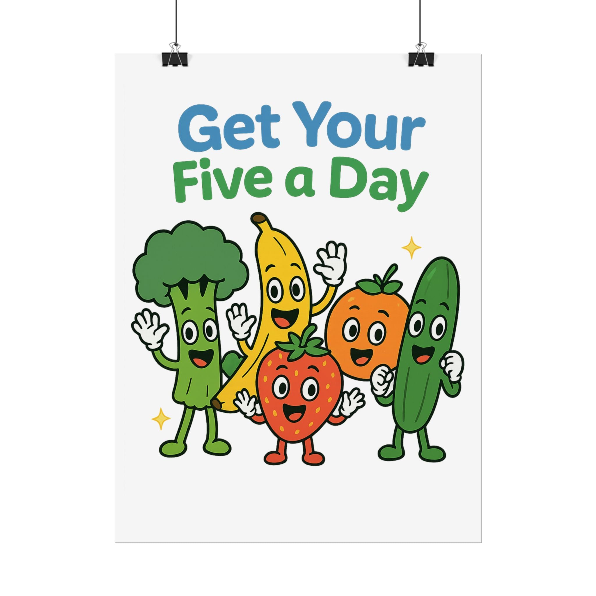 Rolled Poster — "Get Your Five a Day" Cute Fruit & Veggie Wall Art