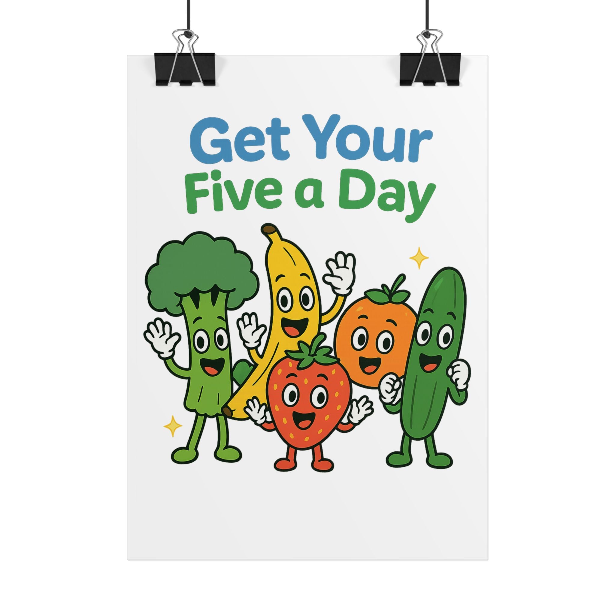 Rolled Poster — "Get Your Five a Day" Cute Fruit & Veggie Wall Art