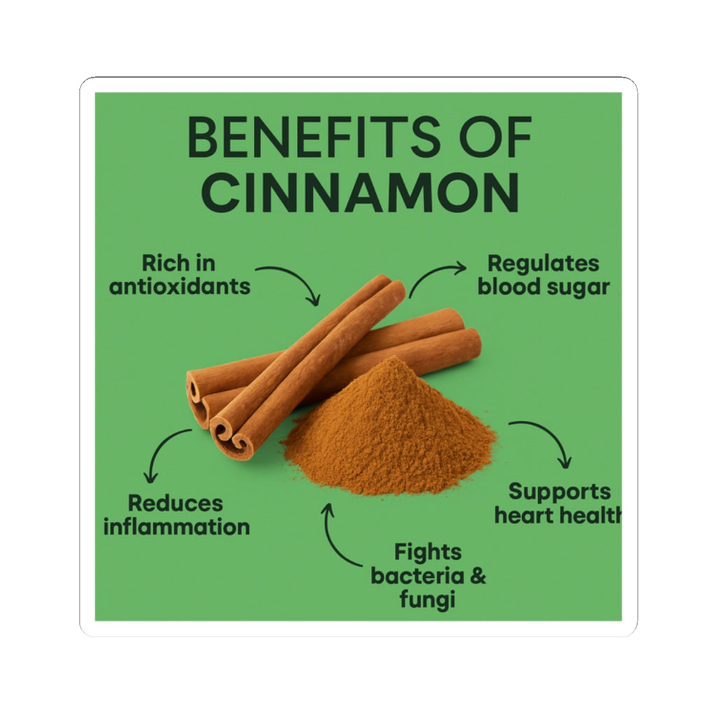 Cinnamon Benefits Stickers | Educational Decor for Home and Office, Wellness Gift, Kitchen Art, Laptop Stickers, Fun Learning Tools