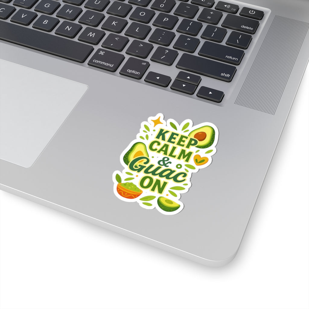 Avocado-Inspired Kiss-Cut Stickers, Fun Laptop Decor, Keep Calm & Guac On, Gift for Foodies, Avocado Lover's Delight, Humorous Stickers
