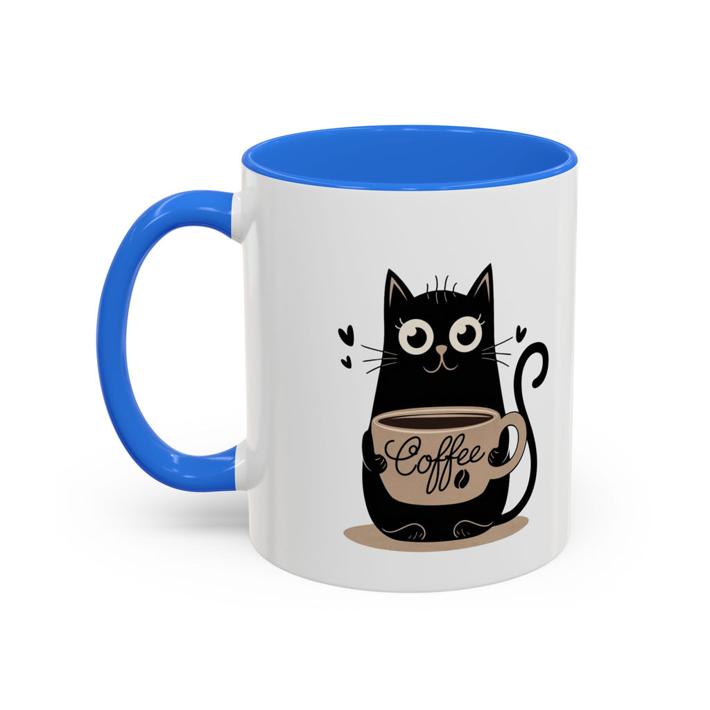 Cat Coffee Mug — Cute Black Cat Holding 'Coffee' Ceramic Mug (11oz & 15oz)