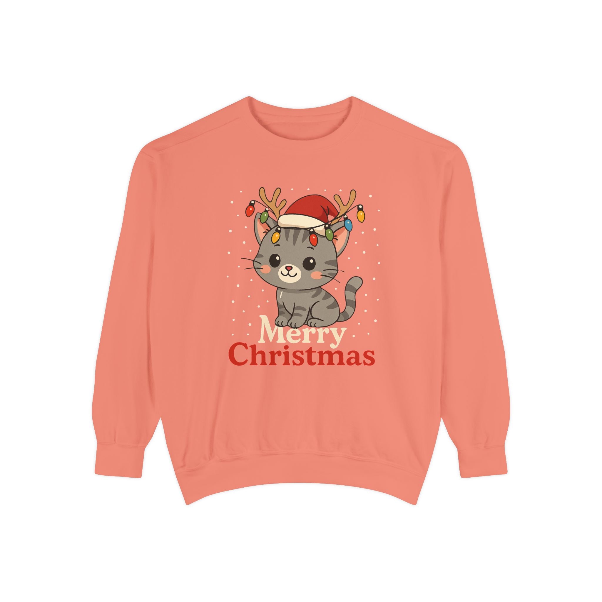 Cute Kitten with Reindeer Antlers Christmas Sweatshirt | Holiday Cat Crewneck