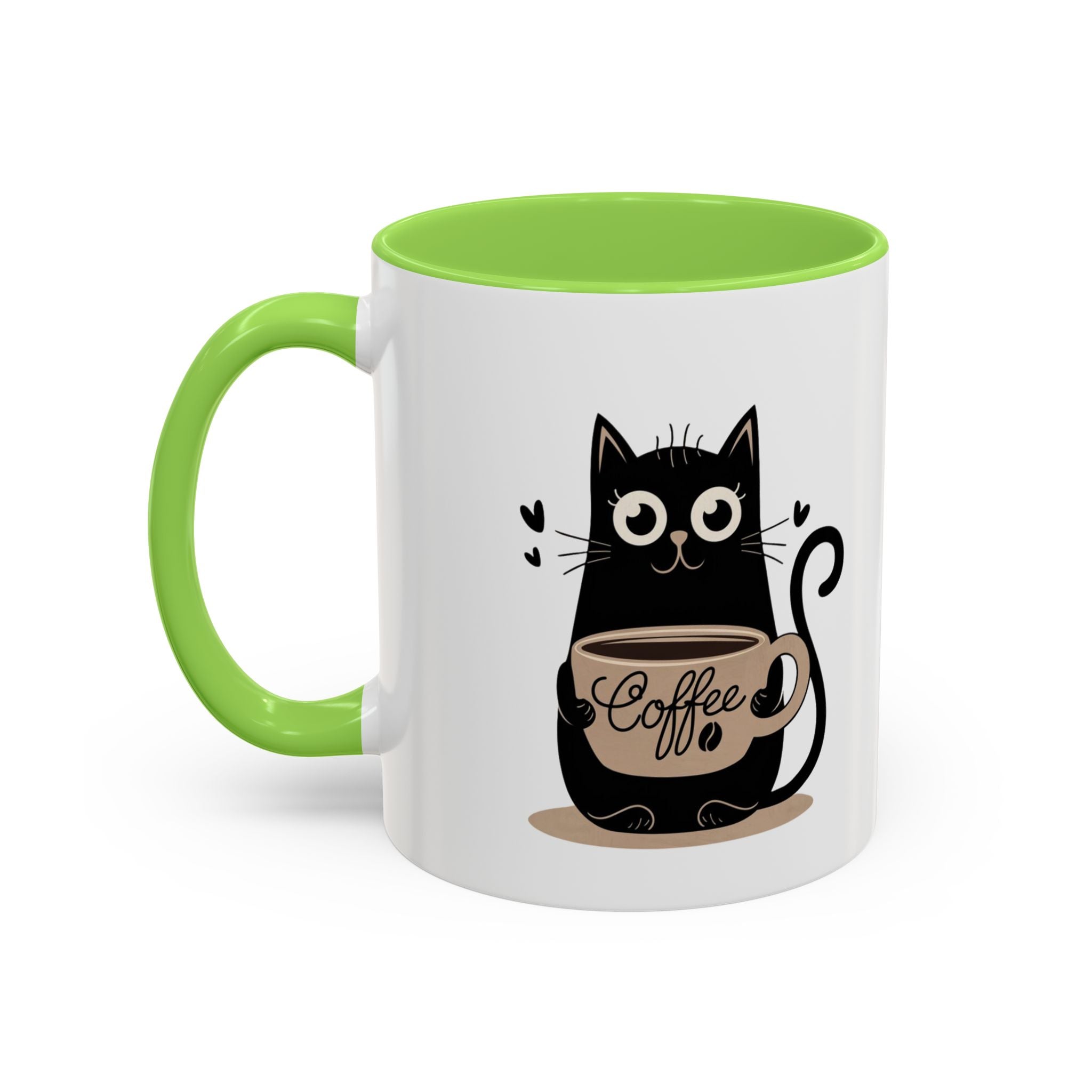 Cat Coffee Mug — Cute Black Cat Holding 'Coffee' Ceramic Mug (11oz & 15oz)