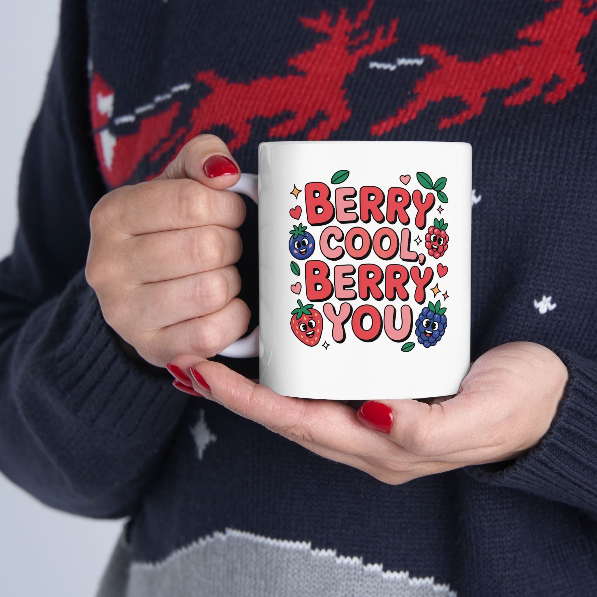 Ceramic Mug - "Berry Cool, Berry You" Cute Fruit Illustration Coffee Cup