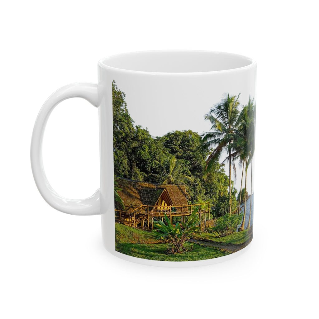 Tropical River Landscape Ceramic Mug – Island Palm Cottage Coffee Cup (11oz/15oz)