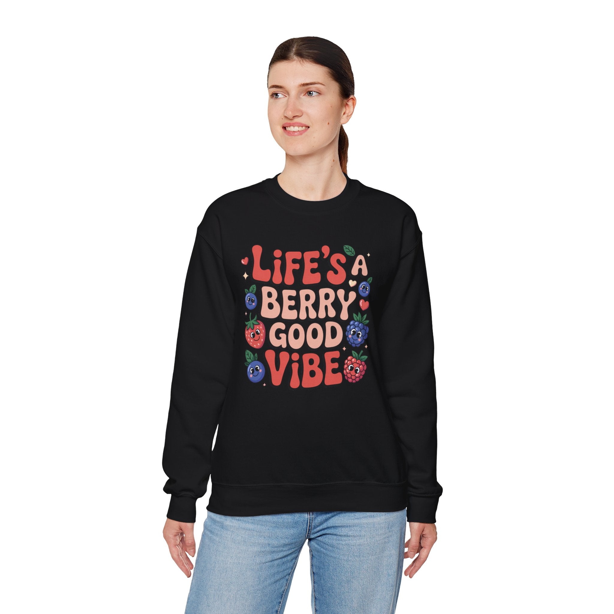 Berry Good Vibes Sweatshirt – Cozy Crewneck, Cute Gift for Friends, Positive Energy Apparel, Everyday Wear, Casual Style