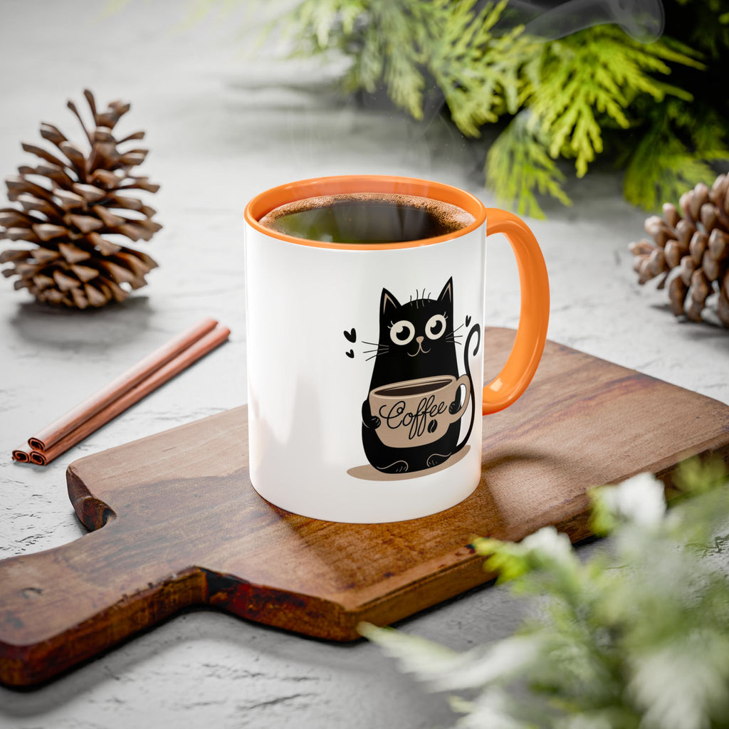 Cat Coffee Mug — Cute Black Cat Holding 'Coffee' Ceramic Mug (11oz & 15oz)