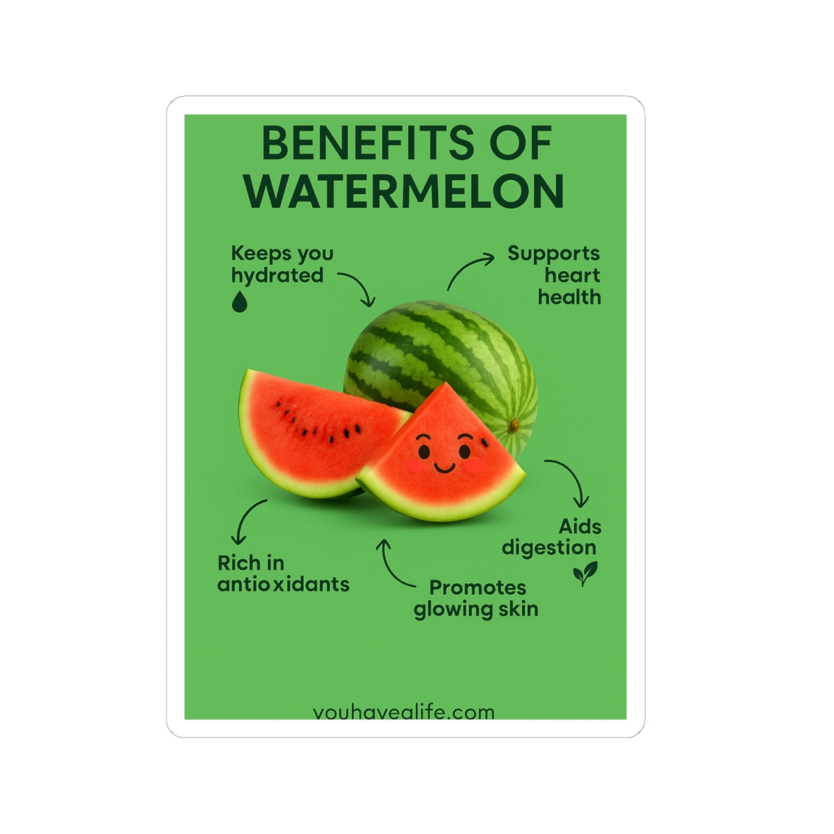 Watermelon Benefits Stickers | Cute Fruit Decor, Eco-Friendly Gifts, Laptop Stickers, Fruit Lover Gifts, Hydration Motivation