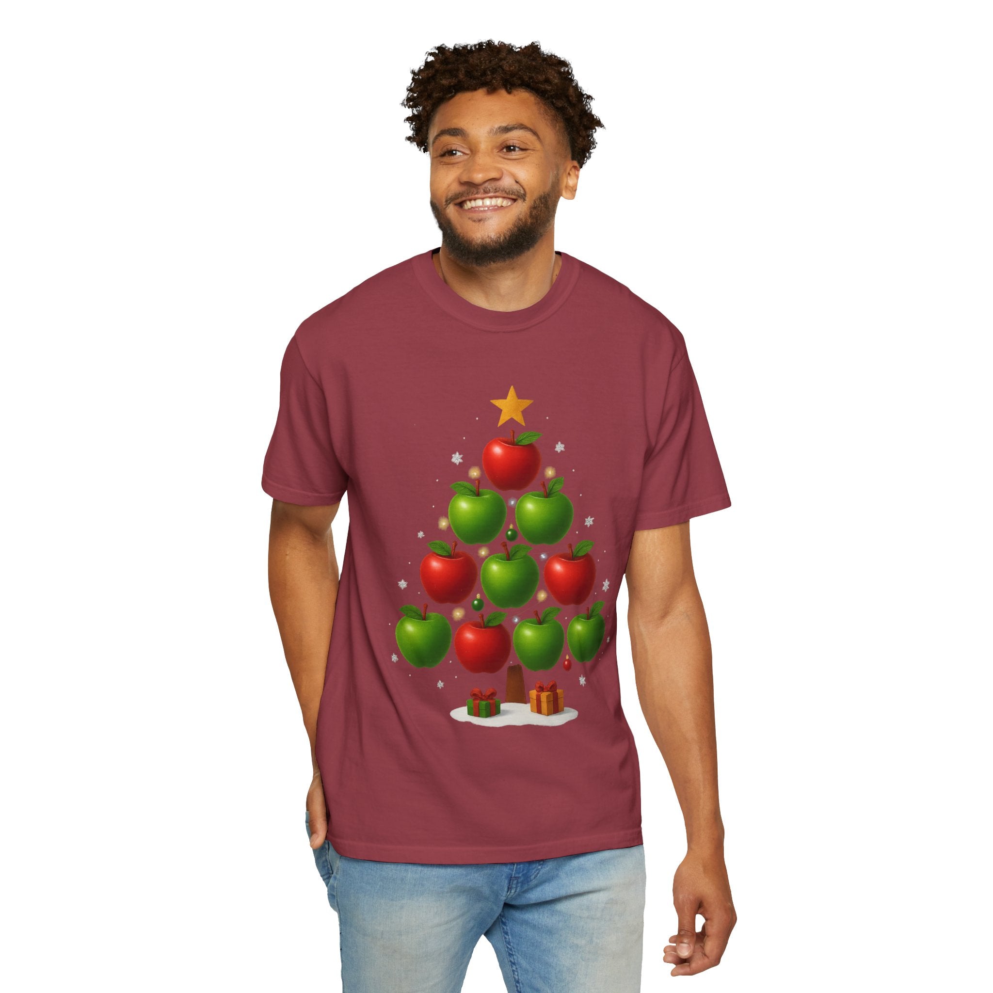 Apple Christmas Tree T-Shirt — Holiday Fruit Tree Graphic Tee