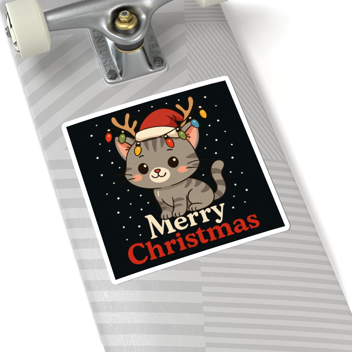 Cute Cat 'Merry Christmas' Sticker — Festive Holiday Kiss-Cut Decal