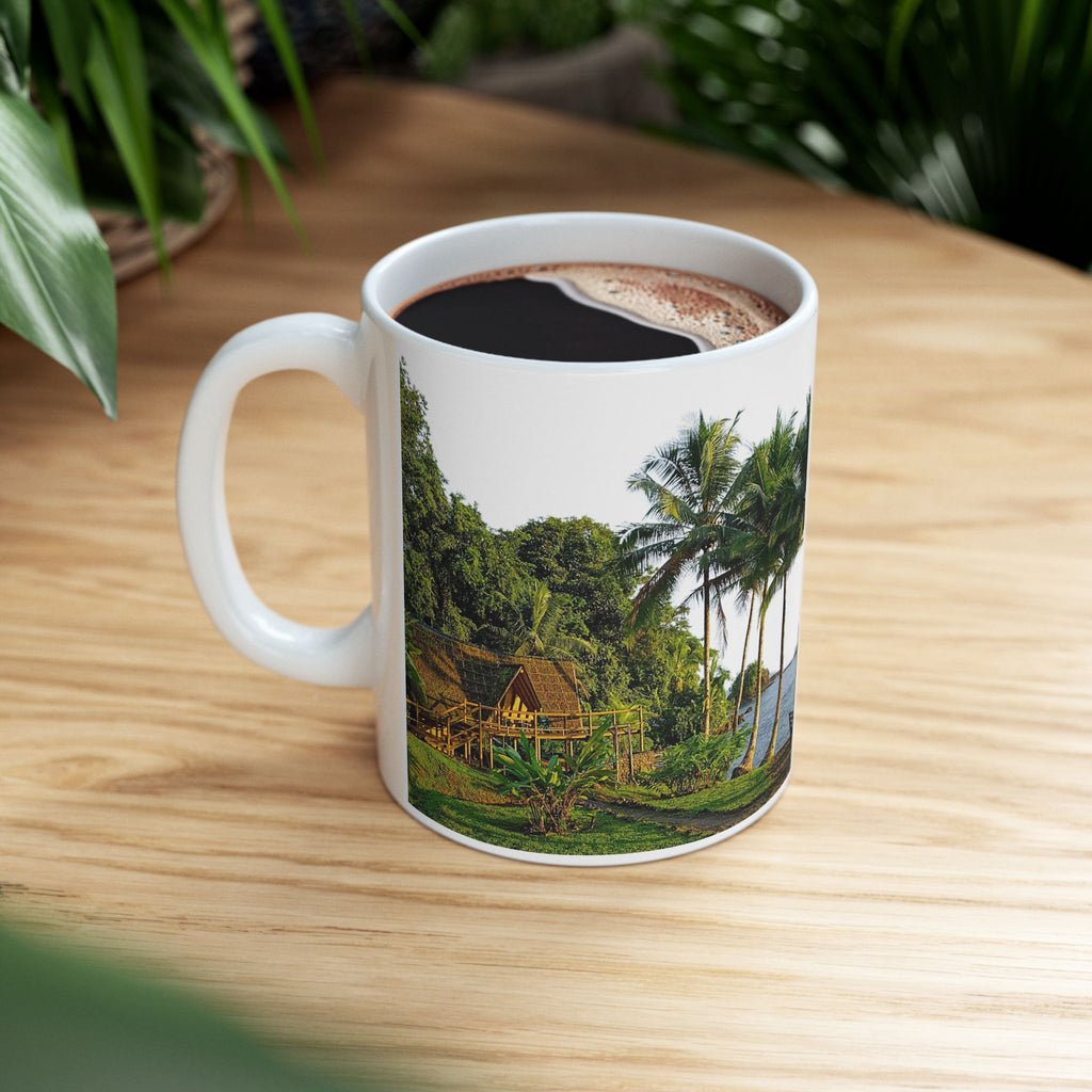 Tropical River Landscape Ceramic Mug – Island Palm Cottage Coffee Cup (11oz/15oz)