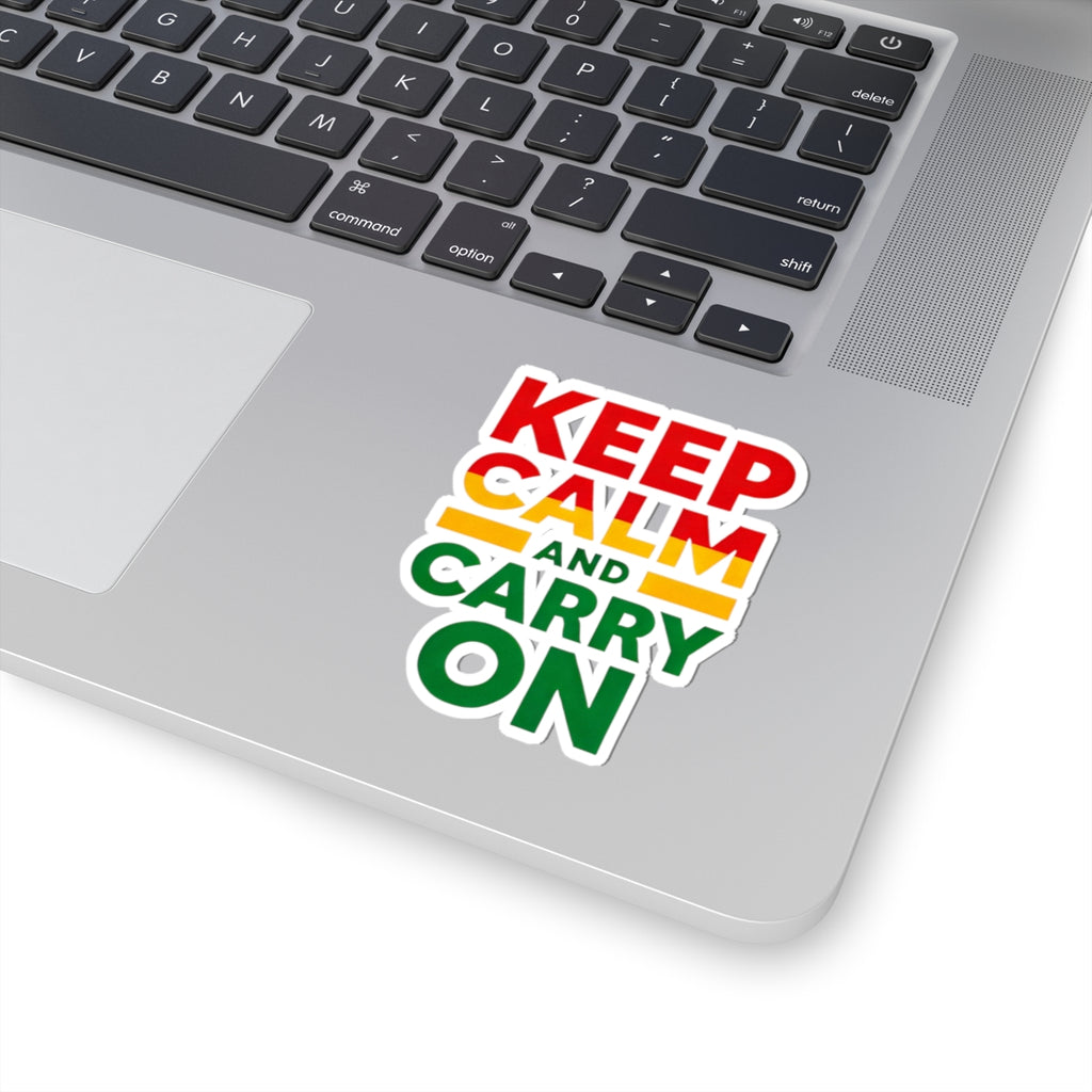 Keep Calm and Carry On Kiss-Cut Sticker — Retro Red/Yellow/Green Laptop Decal