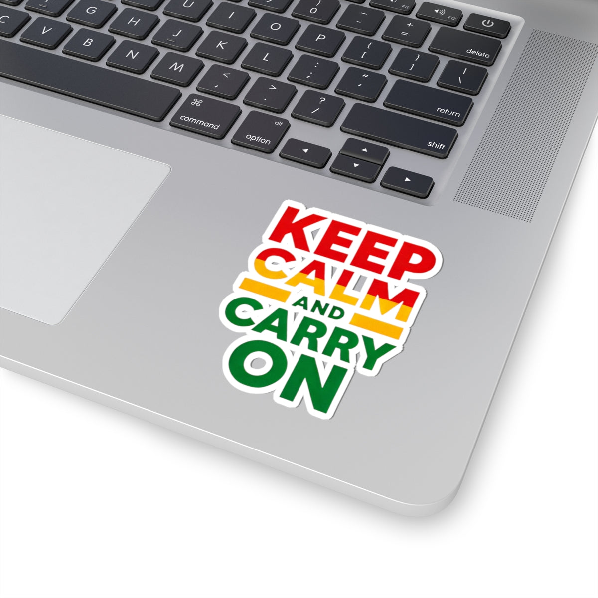 Keep Calm and Carry On Kiss-Cut Sticker — Retro Red/Yellow/Green Laptop Decal