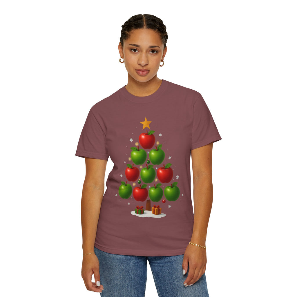 Apple Christmas Tree T-Shirt — Holiday Fruit Tree Graphic Tee