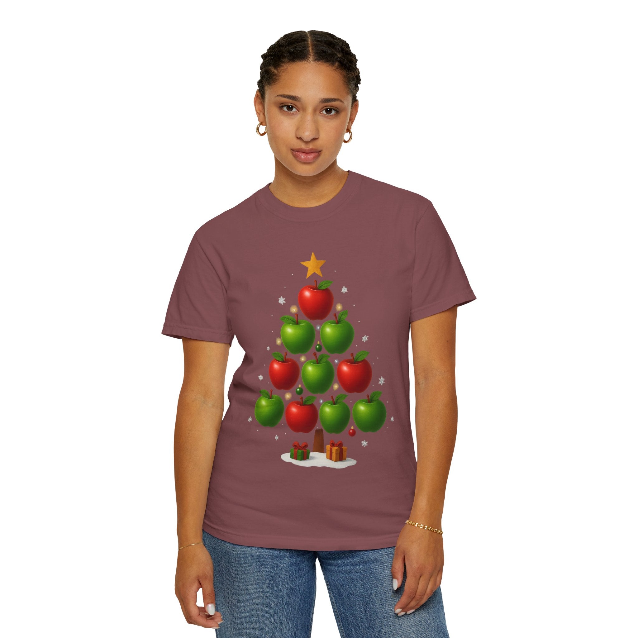 Apple Christmas Tree T-Shirt — Holiday Fruit Tree Graphic Tee