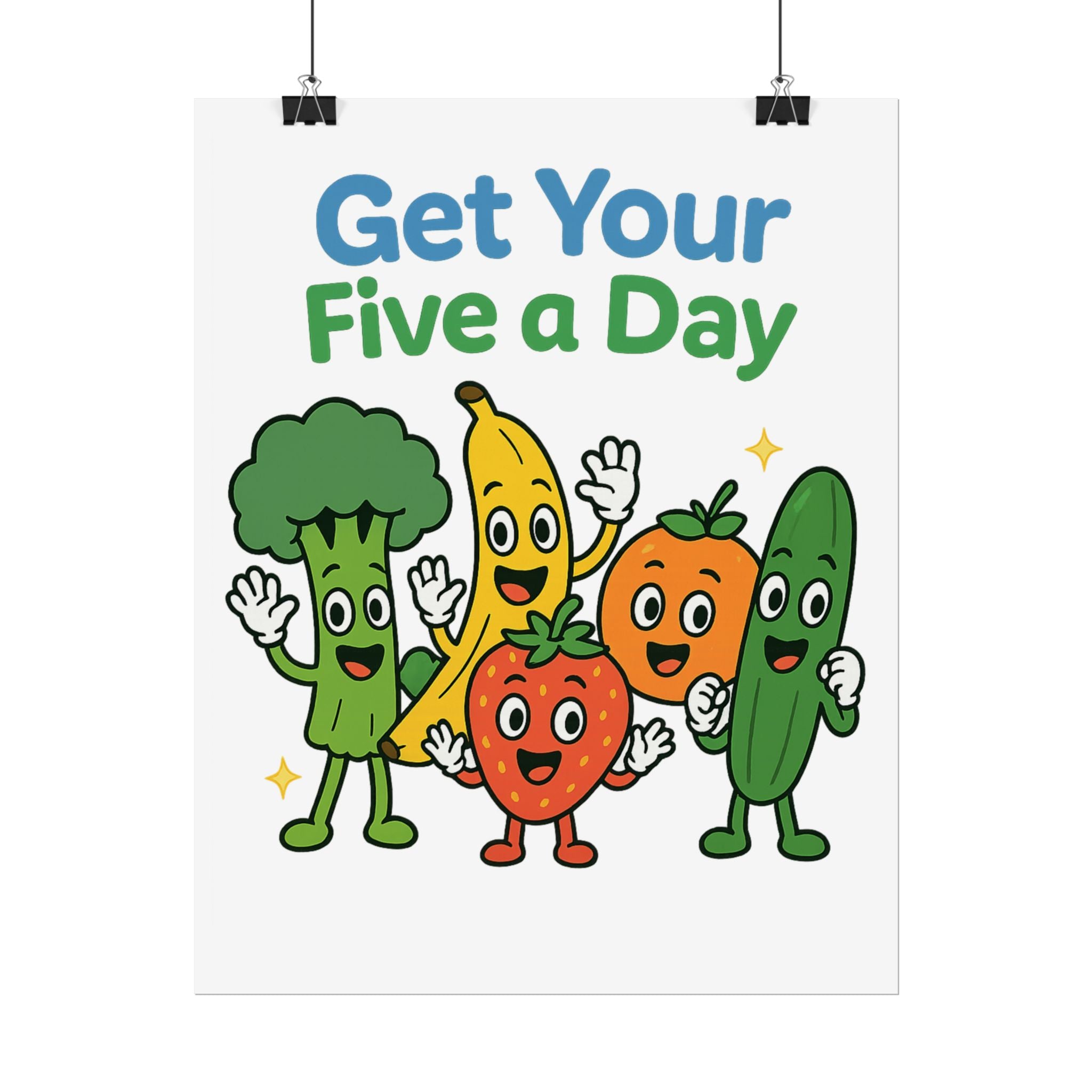 Rolled Poster — "Get Your Five a Day" Cute Fruit & Veggie Wall Art