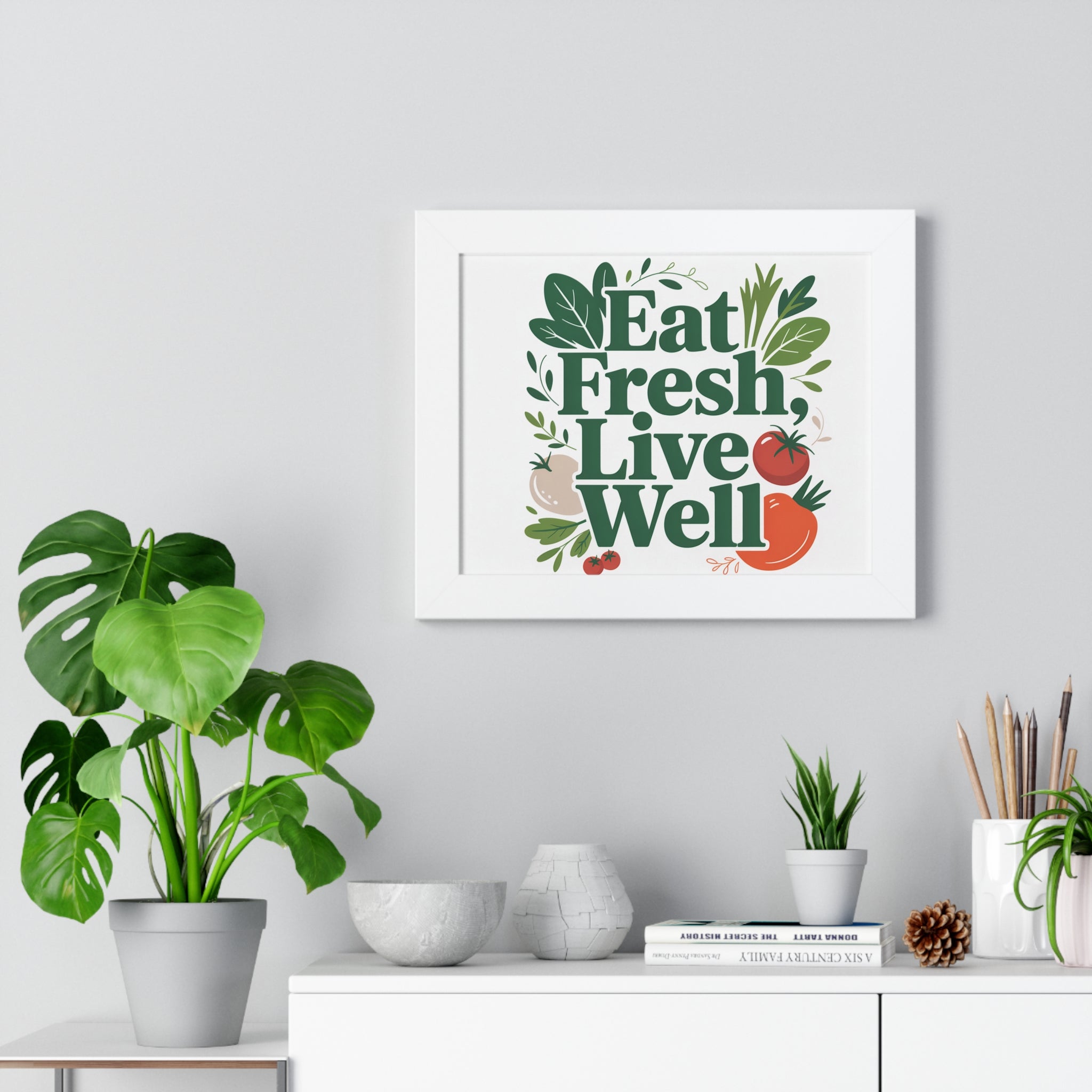 Framed Poster - "Eat Fresh, Live Well" Kitchen Wall Art, Healthy Living Print