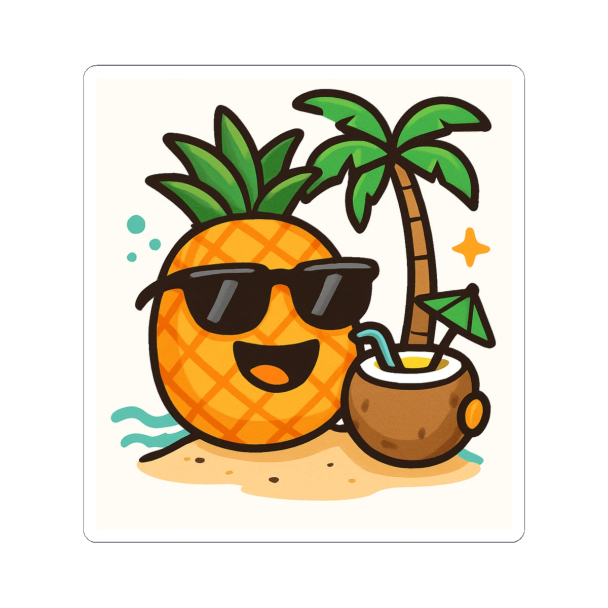 Tropical Pineapple Kiss-Cut Stickers | Fun Summer Decor, Laptop Stickers, Beach Party Favors, Gift for Ocean Lovers